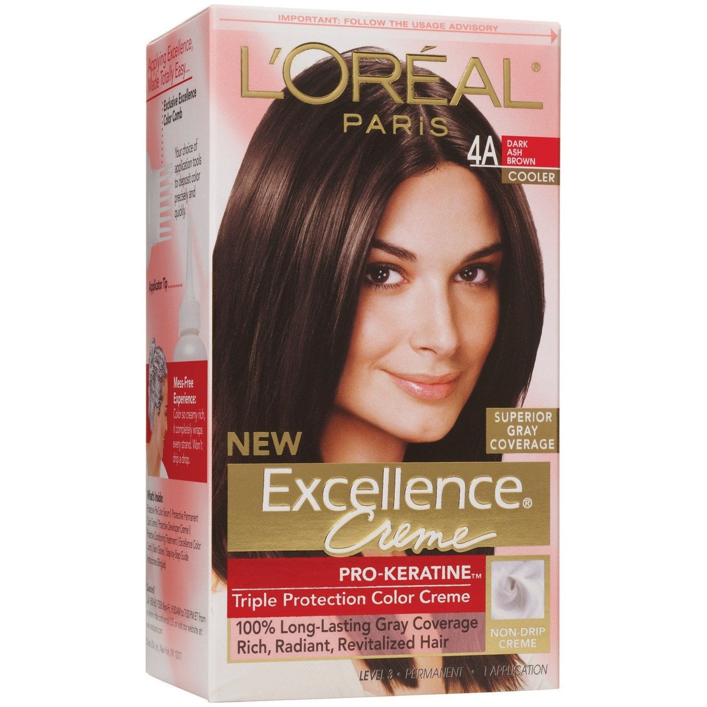 L'Oreal Paris Excellence Creme Haircolor, Dark Ash Brown [4A] (Cooler) 1 ea (Pack of 9) Beauty & Personal Care L'Oreal Paris