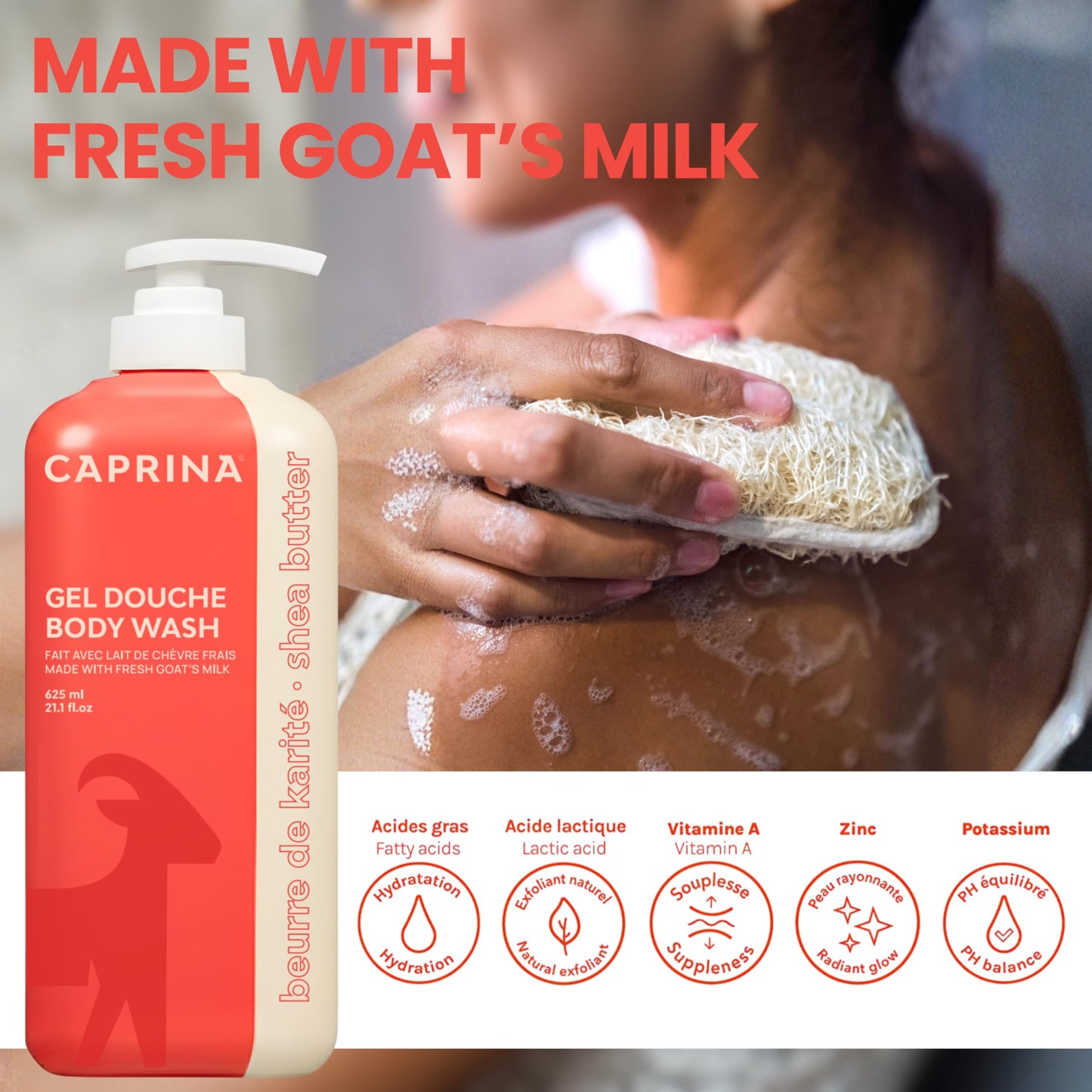 Caprina by Canus Goat Milk Body Wash, SHEA BUTTER, 625 ml (21.1 fl oz), Moisturizing Daily Cleanser, Rich Creamy Lather, Made in Canada Beauty & Personal Care Caprina