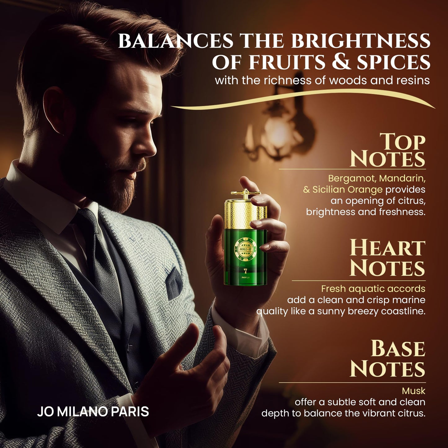 Jo Milano Roll It 7 Parfum Spray | 3.4 oz (100ml) | Musk, Bergamot, Citrus, Fresh Scent | Long Lasting Fragrance for Men and Women (Unisex) Beauty & Personal Care Jo Milano
