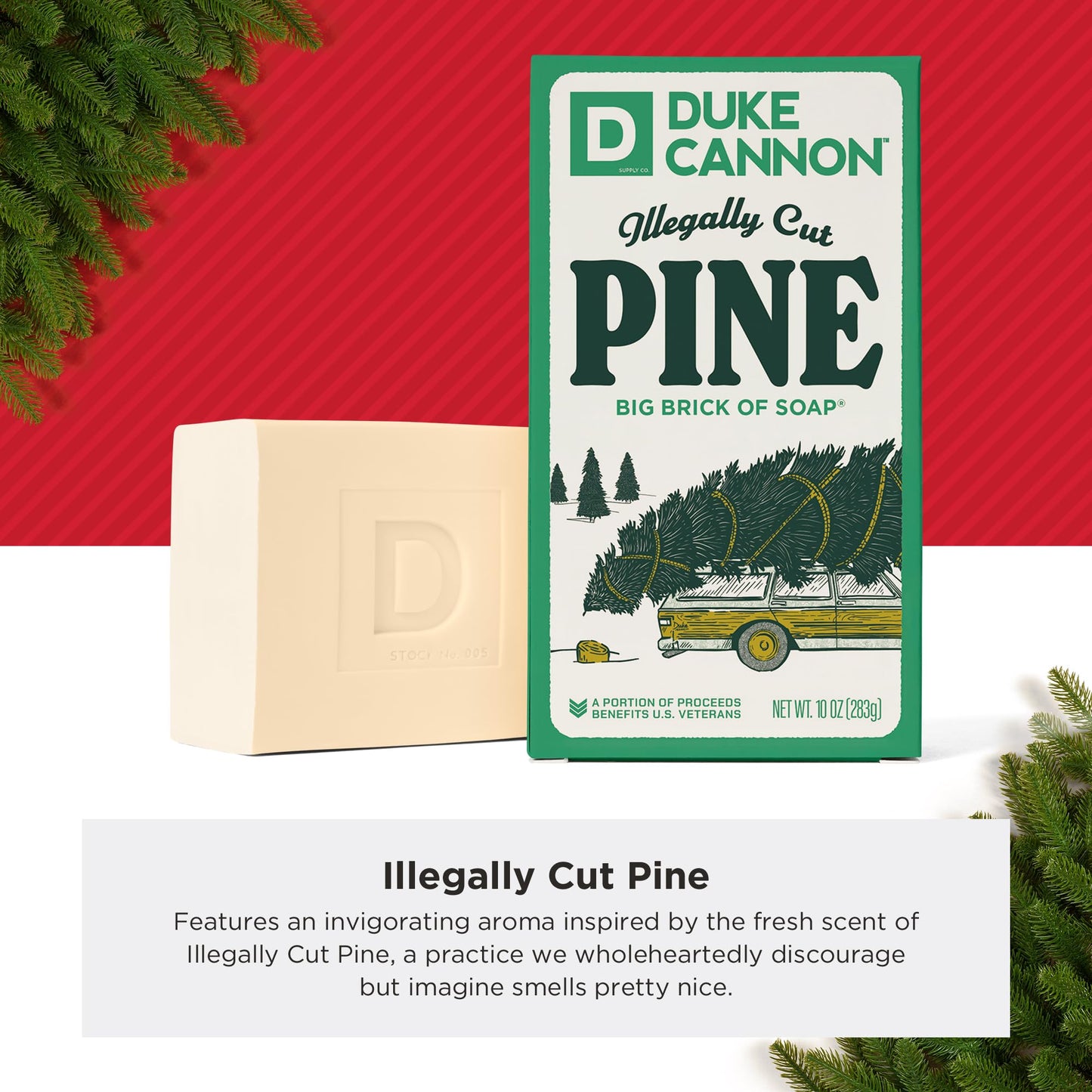 Duke Cannon Supply Co. Big Brick of Soap Bar for Men Holiday Edition - Illegally Cut Pine (Fresh Cut Pine Scent), 10 oz. (1 Pack) Beauty & Personal Care Duke Cannon Supply Co.