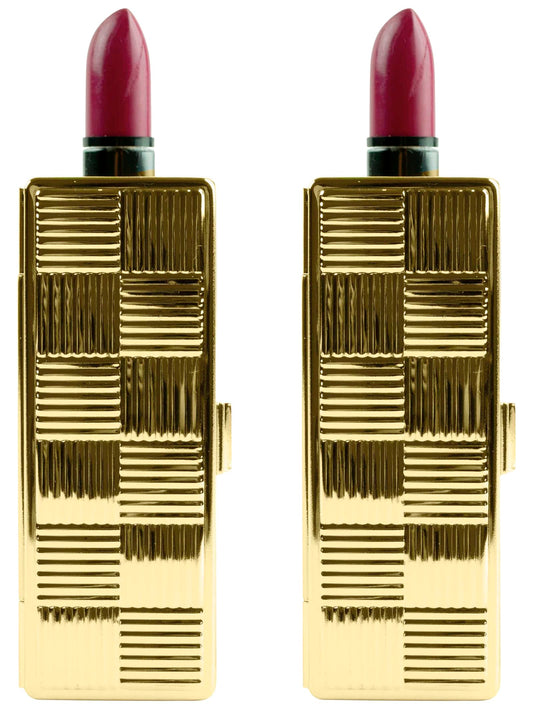 Stephanie Imports Set of 2 Rectangular Vintage Lipstick Cases With Glass Mirror (Gold Checker) Beauty & Personal Care Stephanie Imports