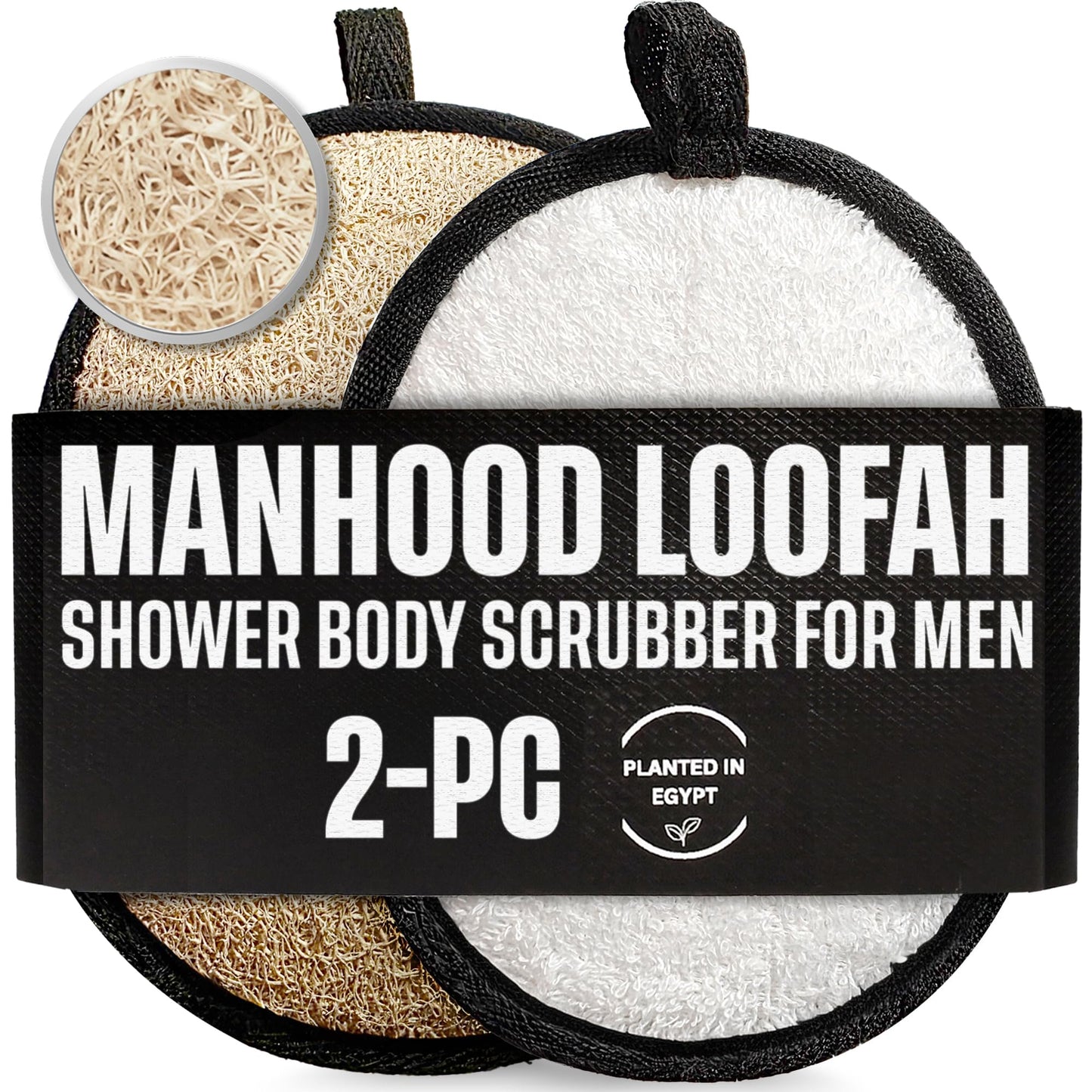 SERRENTO Loofah Body Scrubber Shower - Luffa Sponge 2PCS Black & White Set Beauty and Personal Care CraftsOfEgypt