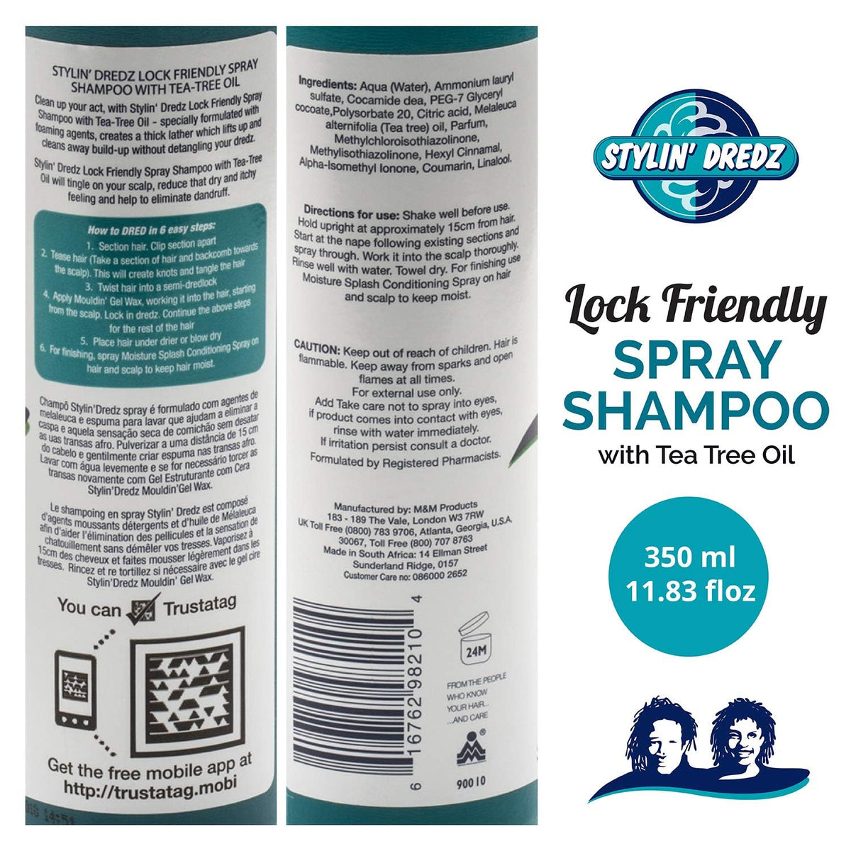Stylin Dredz Spray Shampoo - Dreadlock Shampoo - Residue Free with Tea Tree Oil - 350 ml Pack of 2