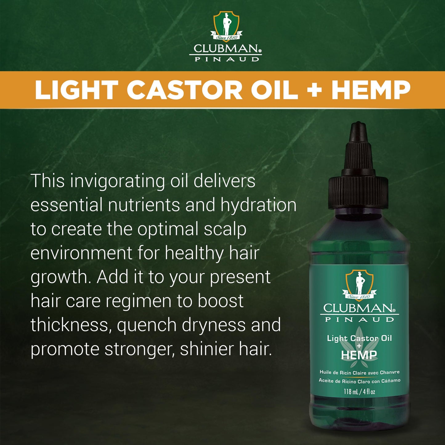Clubman Pinaud Light Castor Oil + Hemp, Boosts thickness, Quench Dryness, Promotes Stronger and Shinier Hair, 4 fl oz Beauty & Personal Care Clubman