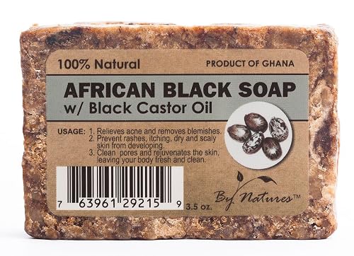 By Natures 100% Natural African Black Soap With Black Castor Oil 3.5 Oz (Pack of 1) Beauty & Personal Care By Natures