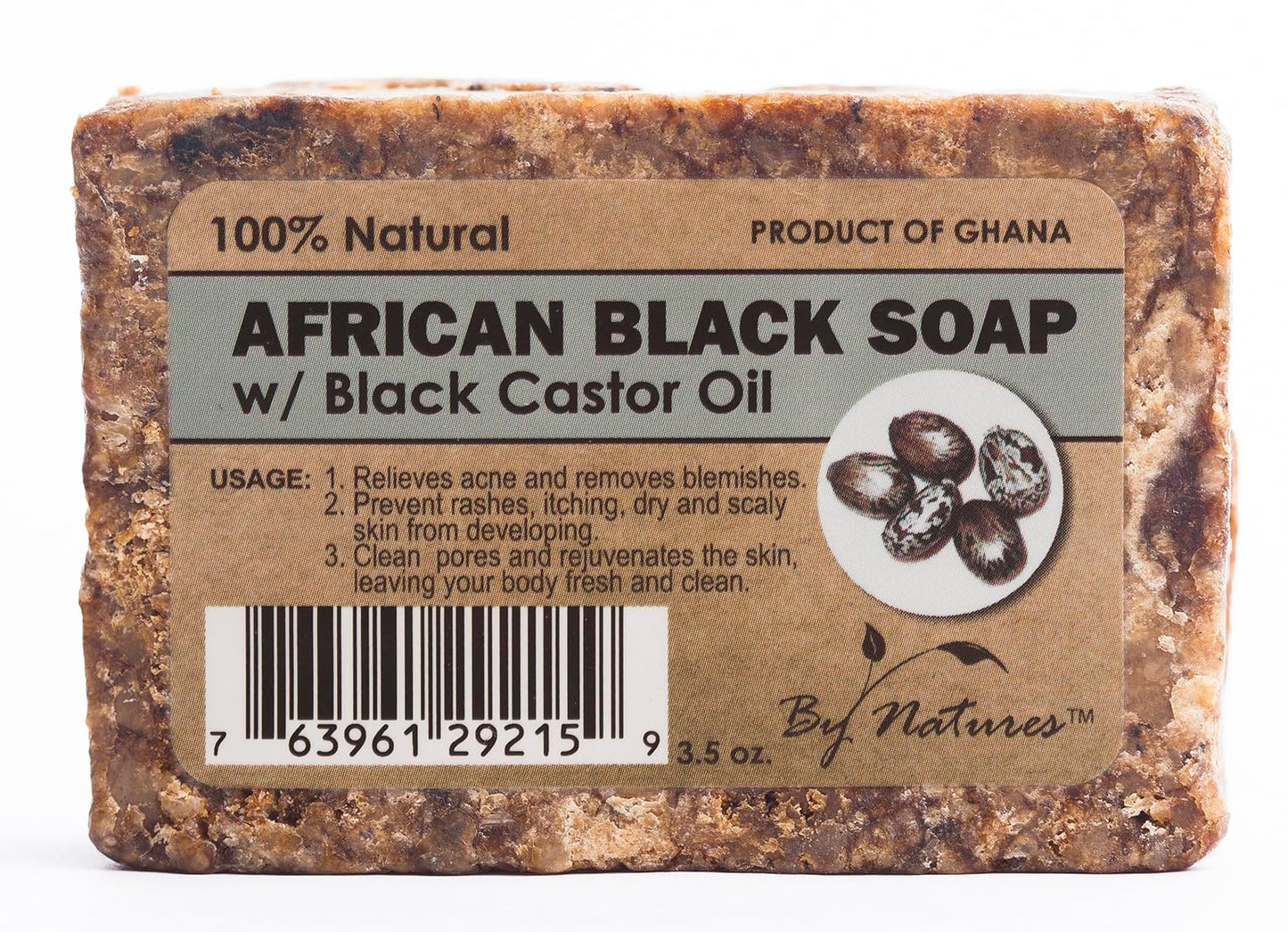 By Natures 100% Natural African Black Soap With Black Castor Oil 3.5 Oz (Pack of 1) Beauty & Personal Care By Natures
