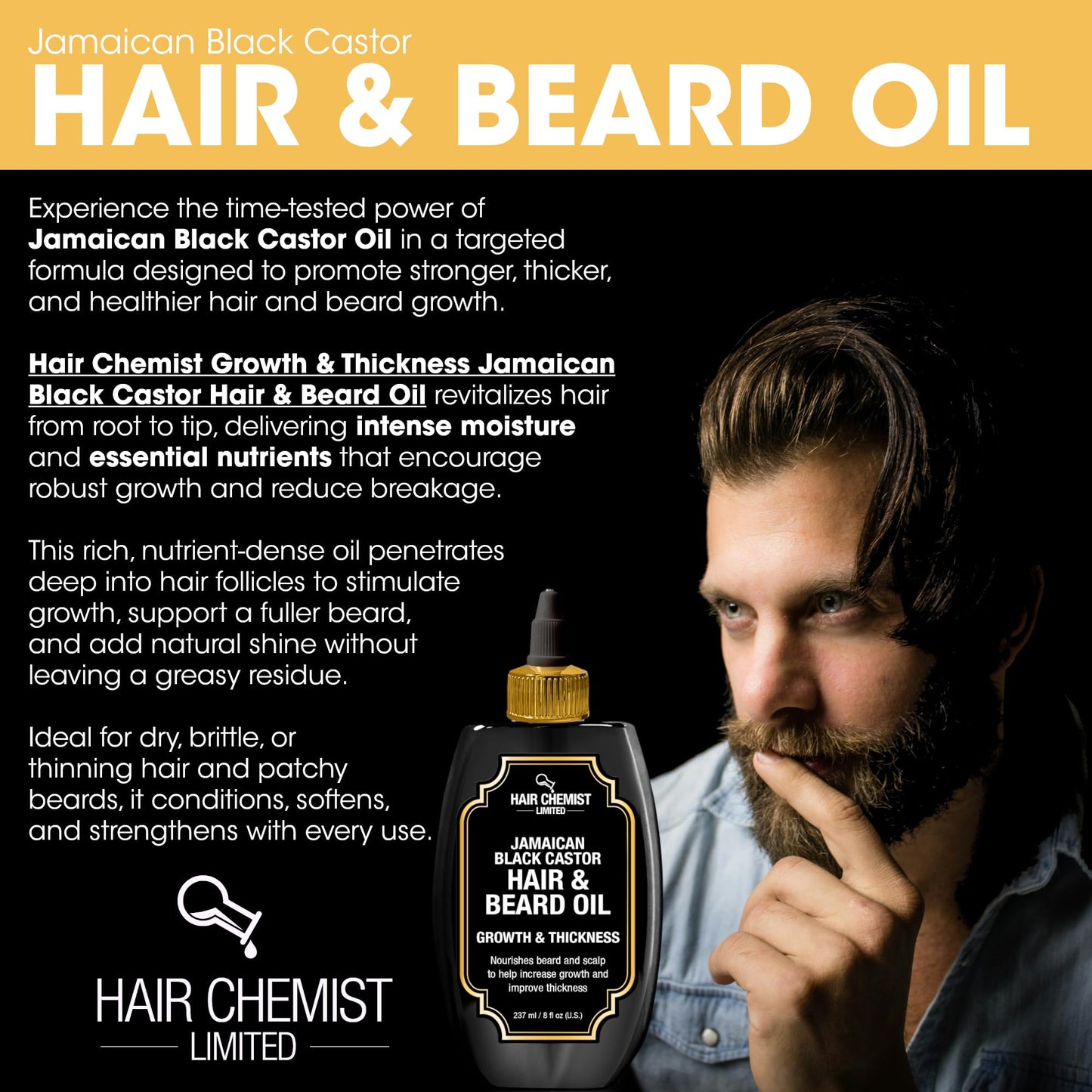 Hair Chemist Growth & Thickness Jamaican Black Castor Hair & Beard Oil 8 oz. Beauty & Personal Care Hair Chemist