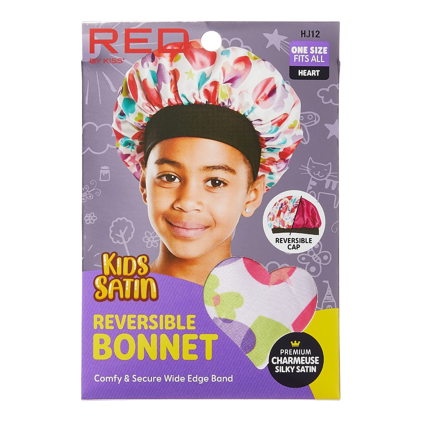 Red by Kiss Kids Satin Bonnet Sleep Cap Reversible Hair Bonnet for Boys and Girls Sleeping Night Silk Sleep Cap (Heart) Multi Color Beauty and Personal Care Red by Kiss