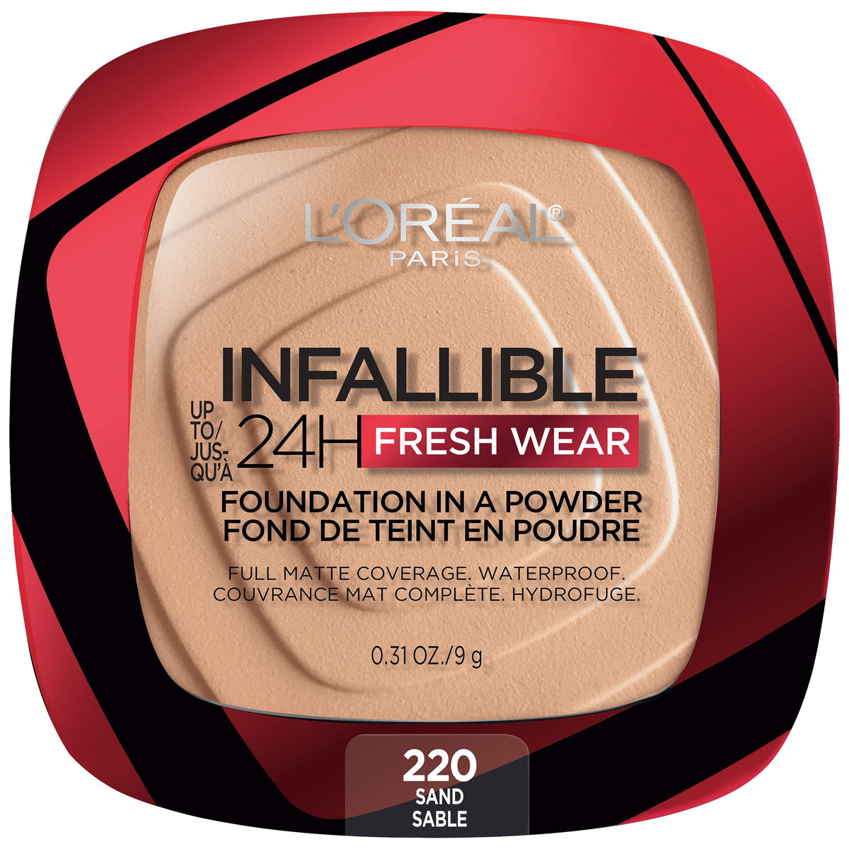 L'Oreal Paris Makeup Infallible Fresh Wear Foundation in a Powder, Up to 24H Wear, Waterproof, Sand, 0.31 oz. (Packaging May Vary)