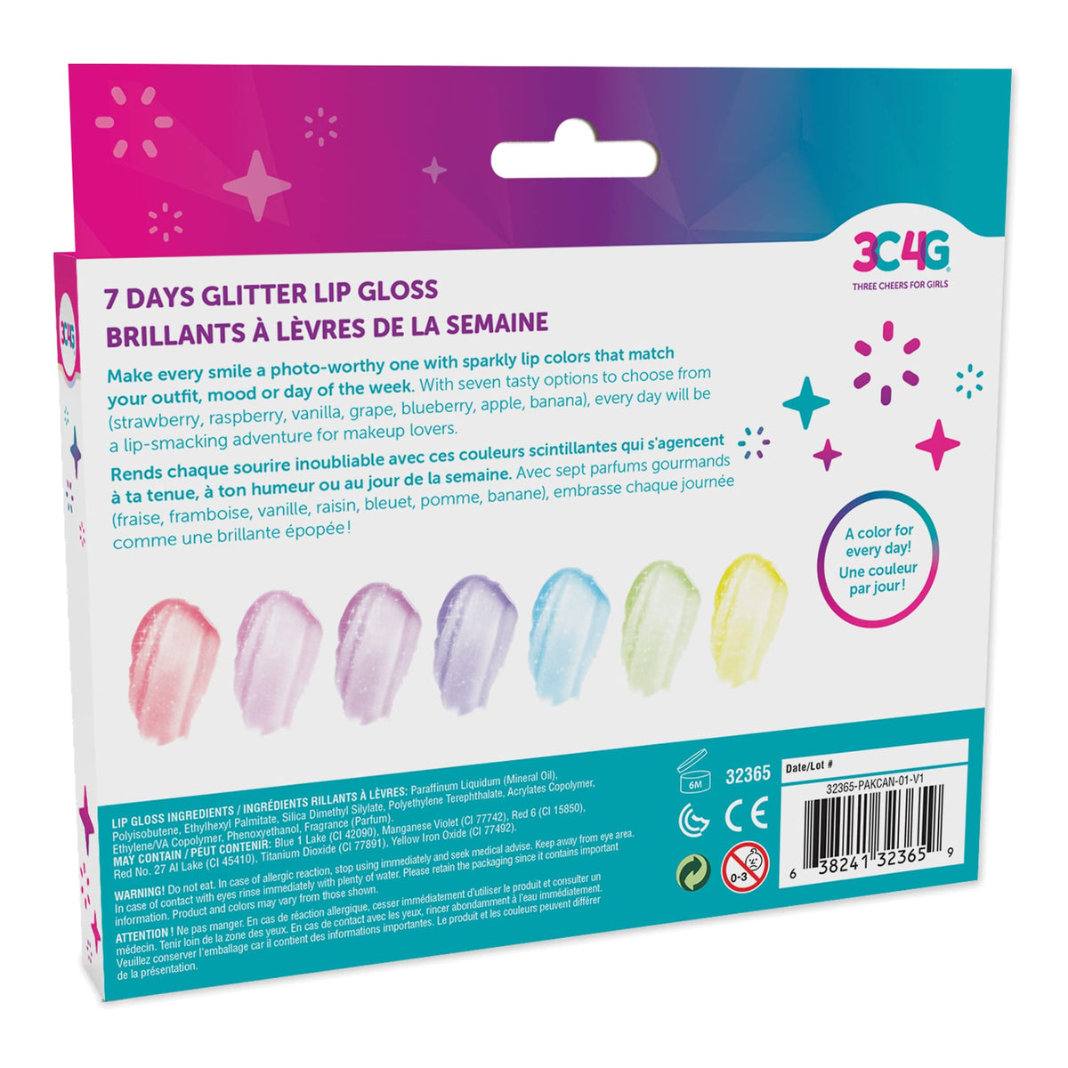 Make It Real 3C4G 7 Days Glitter Lip Gloss - Flavored Lip Gloss Set for Girls - Strawberry, Raspberry, Vanilla and More! - 7 Piece Lip Gloss Kit Beauty & Personal Care Make It Real