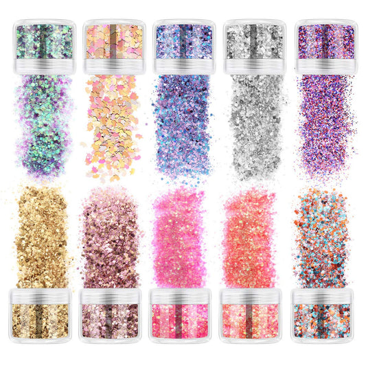 Body Glitter Holographic Chunky Glitter 10 Colors Sequins for Festival Halloween Party Makeup Unicorn and Hexagons Shaped 10ml Beauty & Personal Care FRCOLOR
