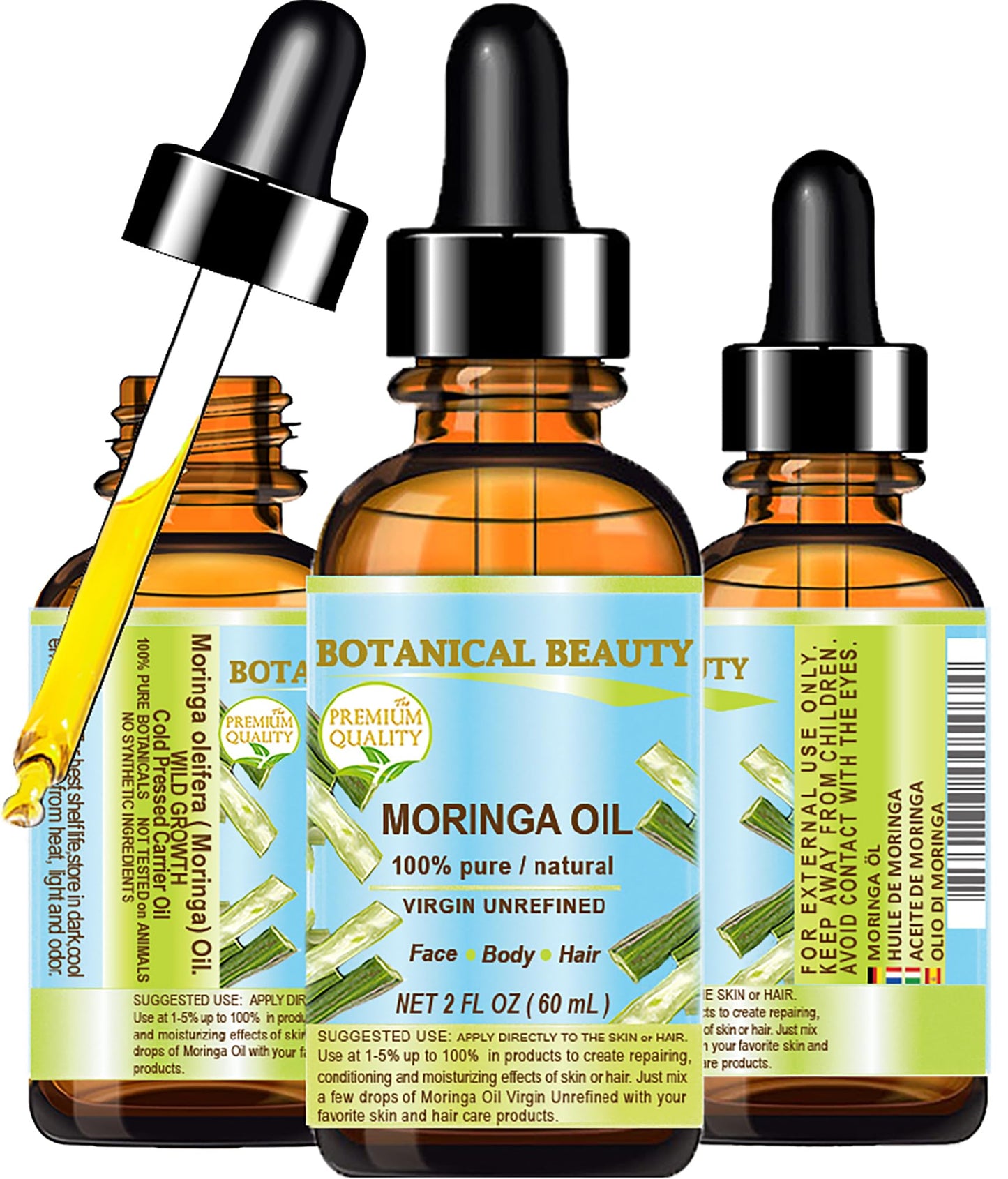 Botanical Beauty MORINGA OIL Moringa oleifera WILD GROWTH Himalayan 100% Pure Natural Undiluted Virgin Unrefined for Face, Skin, Hair, Lip, Nails (2 Beauty & Personal Care Botanical Beauty