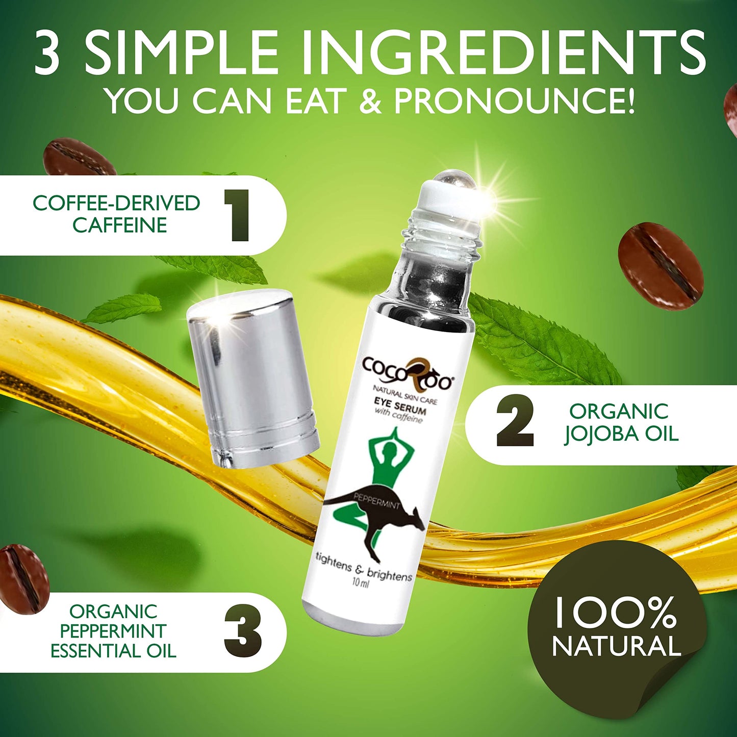 Caffeinated Eye Serum, Nutrient-Dense, 100% Pure, Natural & Vegan (Peppermint) Beauty & Personal Care CocoRoo
