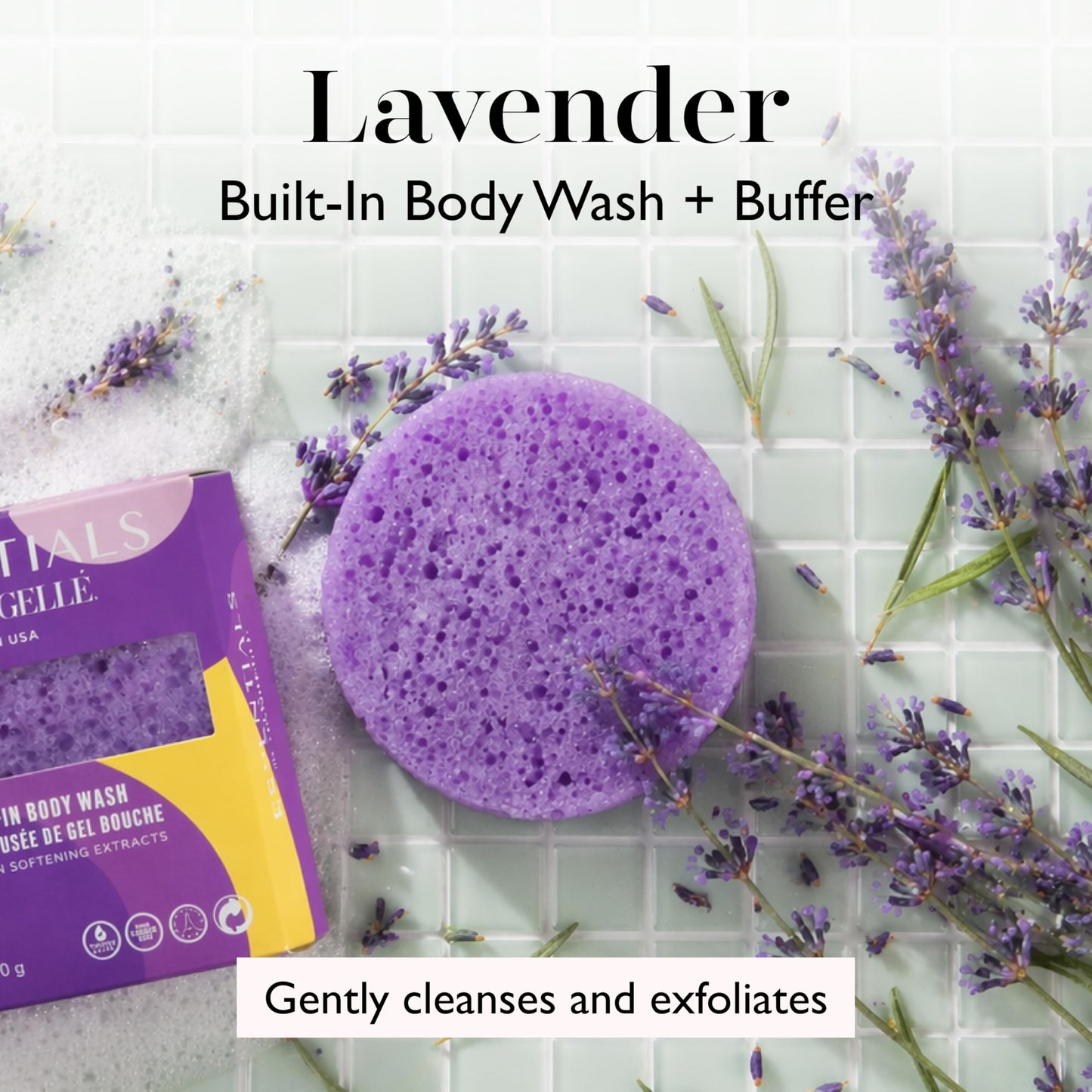 Spongelle Lavender Essentials Body Buffer - Bath & Shower Loofah for Women - Cleanse, Exfoliate, and Nourish in one Easy Step - Cruelty-Free, Vegan Beauty and Personal Care SPONGELLÉ