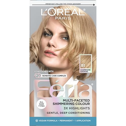 L'Oreal Paris Feria Multi-Faceted Shimmering Permanent Hair Color, 91Champagne Cocktail (Light Beige Blonde), Pack of 1 Hair Dye Kit Beauty & Personal Care L'Oreal Paris