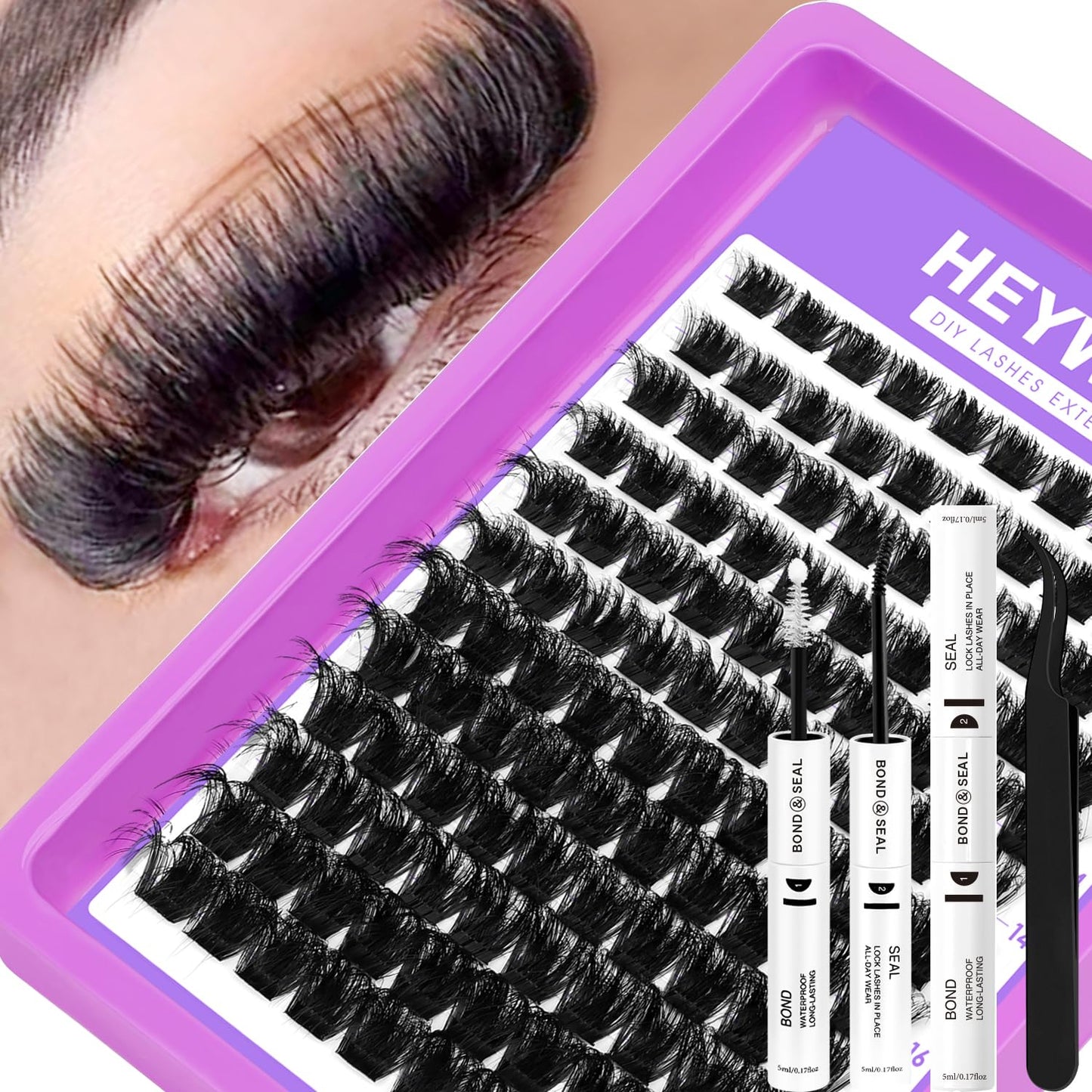 HEYWINK Lash Clusters Kit Thick 200D Individual Lashes D Curly Lash Extension Kit 10-18mm Volume Cluster Lashes Cluster Eyelash Extensions DIY Lash Beauty and Personal Care HEYWINK Default Title