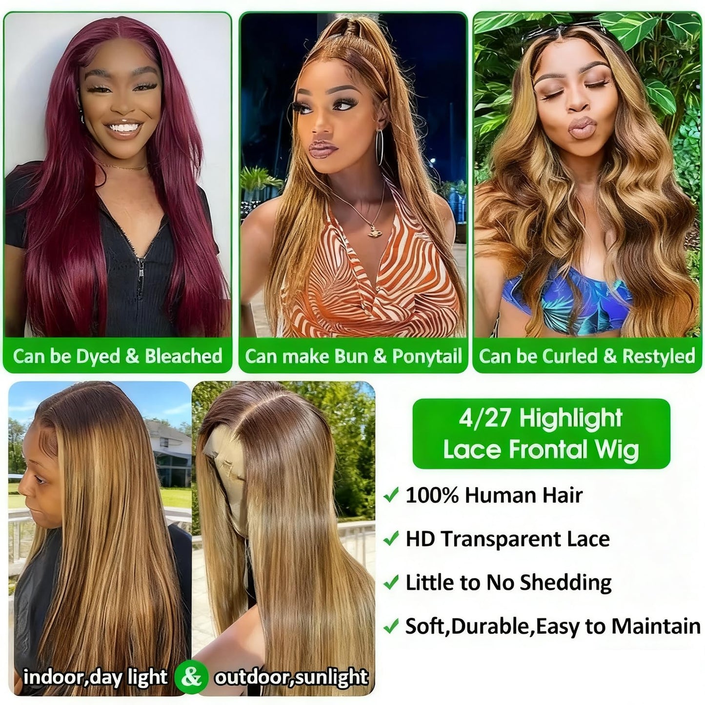 bunGiol Ombre HIghlight Lace Front Wig Human Hair Honey blonde 26 Inch 13x4 HD Transparent lace front wigs human hair #4/27 Colored Glueless Wig Beauty and Personal Care bunGiol