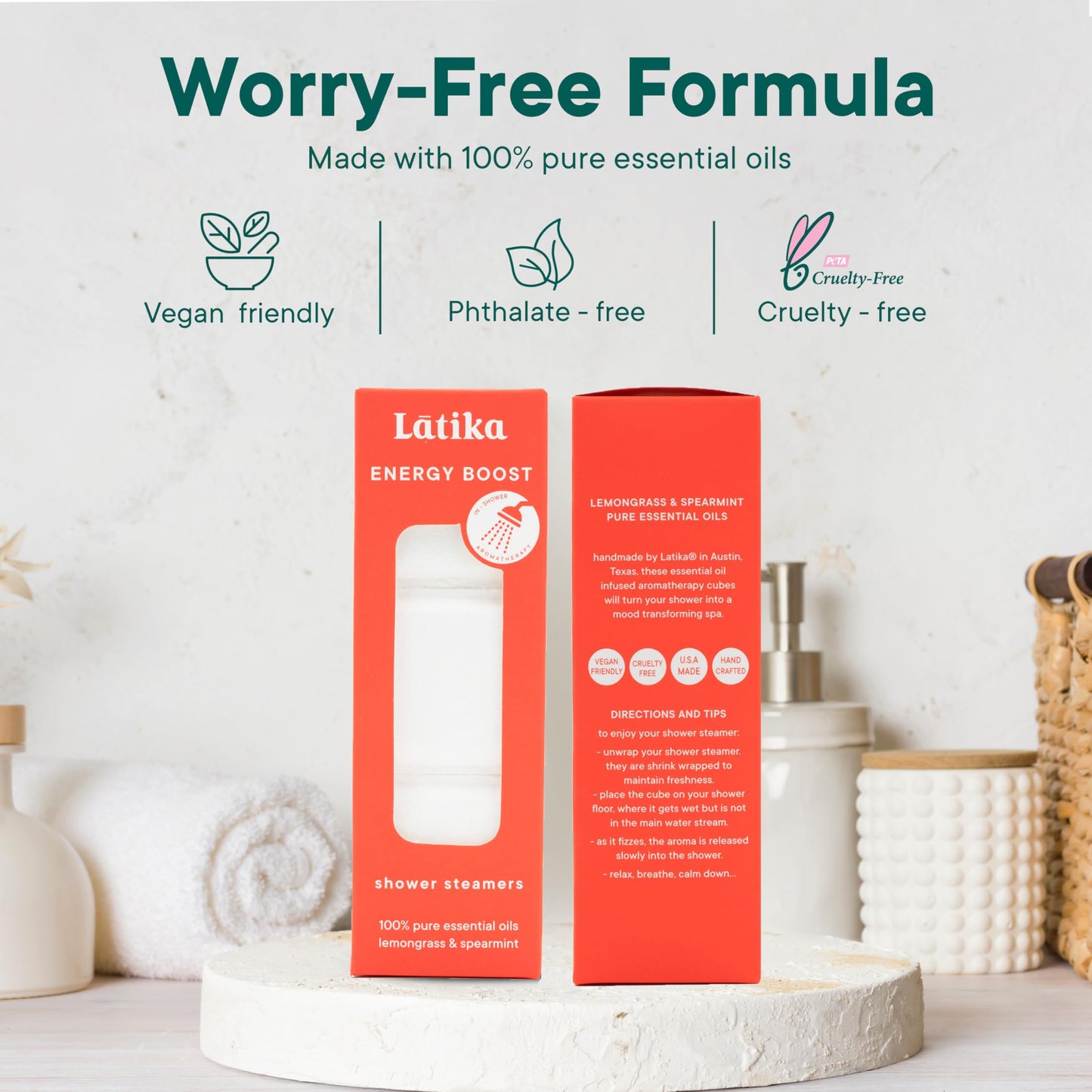Latika Shower Steamer - Aromatherapy Cubes with Lemongrass & Spearmint Essential Oils for Stress & Anxiety Relief, Uplifting Energy - Long-Lasting Beauty and Personal Care Latika