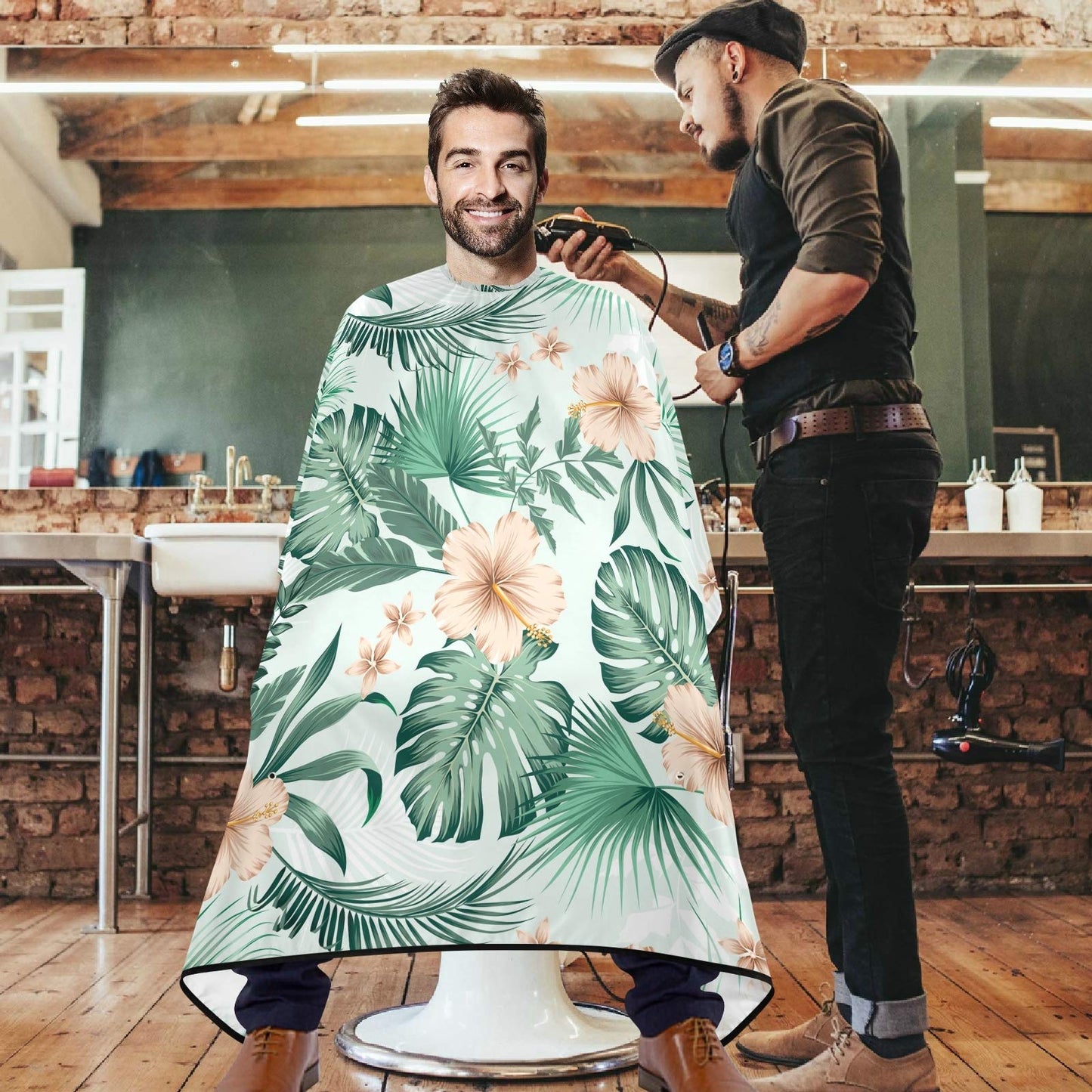 visesunny Barber Cape Tropical Flower Palm Leaf Polyester Hair Cutting Salon Cape Apron Anti-Static Haircut Water-Resistant Shaving Cloth Beard Beauty and Personal Care visesunny