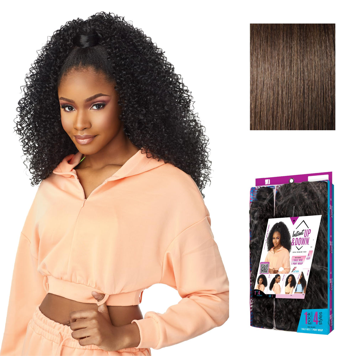 Sensationnel Instant Updown Halfwig Pony-Iud 3, 4 MEDBROWN