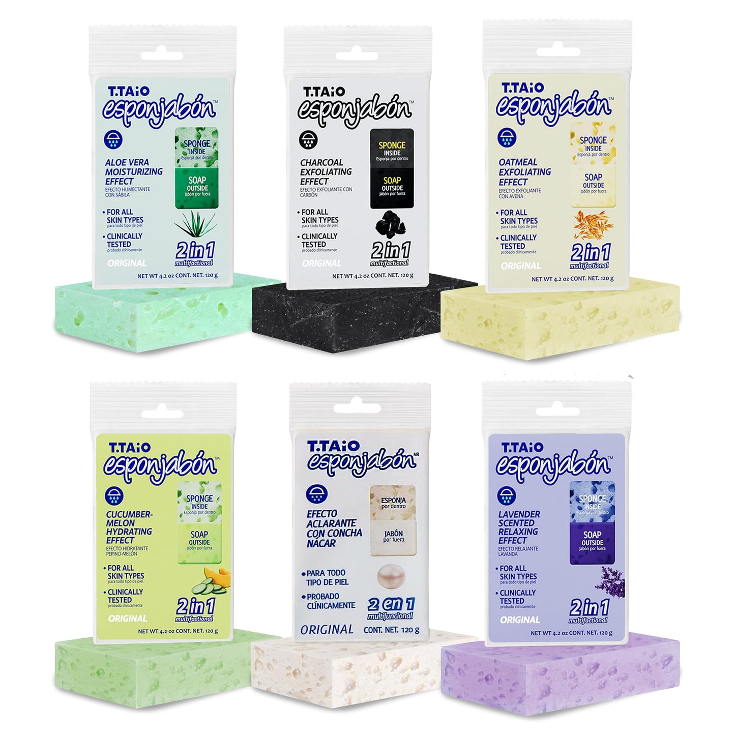 T.Taio Esponjabon Soap Sponge Variety Pack - Shower Scrubber & Bath Wash Scrub - Massage Face - Bathroom Accessories - Mother of Pearl, Aloe Vera Beauty & Personal Care T.TAIO