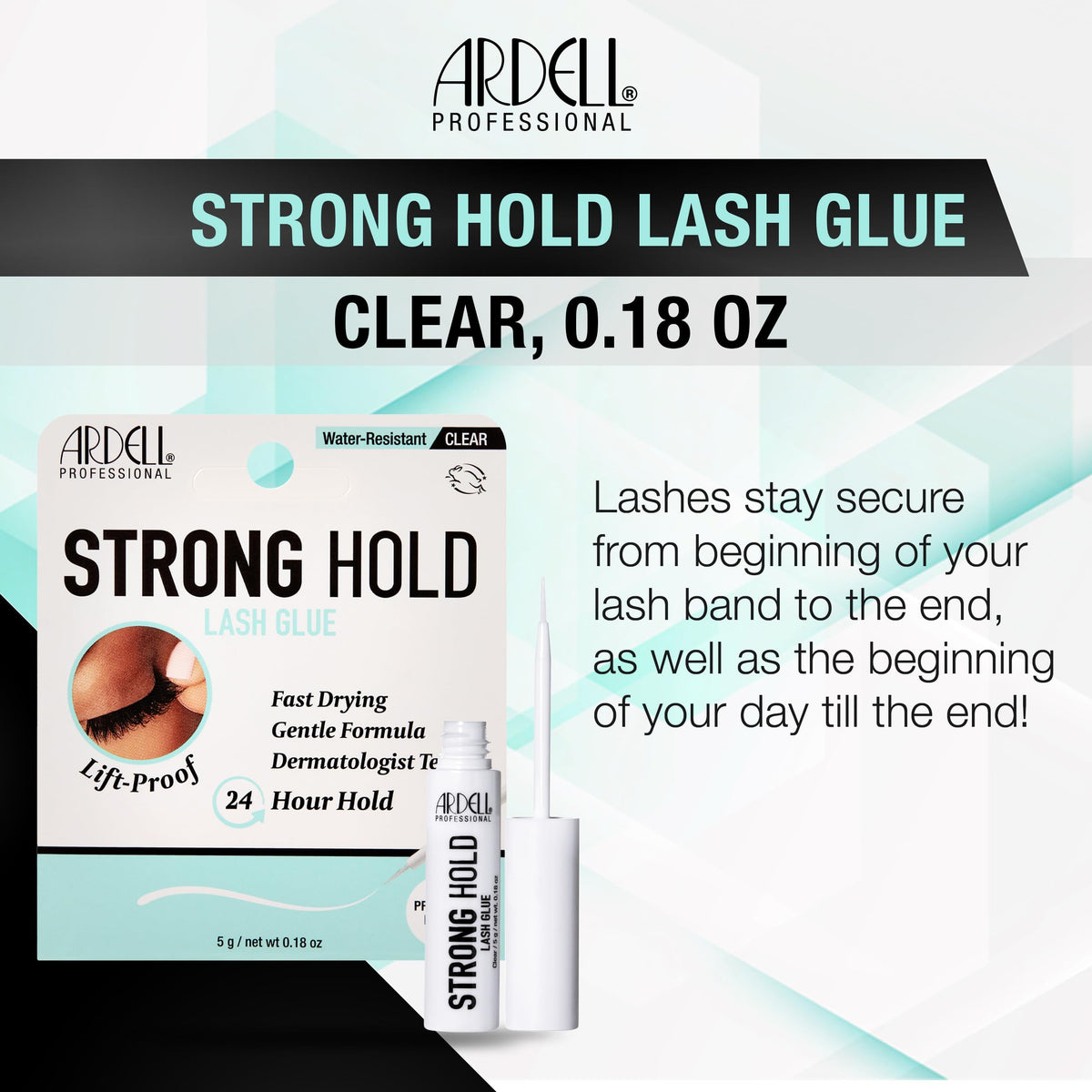 Ardell Strong Hold Lash Glue - Clear, 5g - Waterproof Adhesive for Strong and Long-Lasting Eyelash Application, Perfect for Strip Lashes