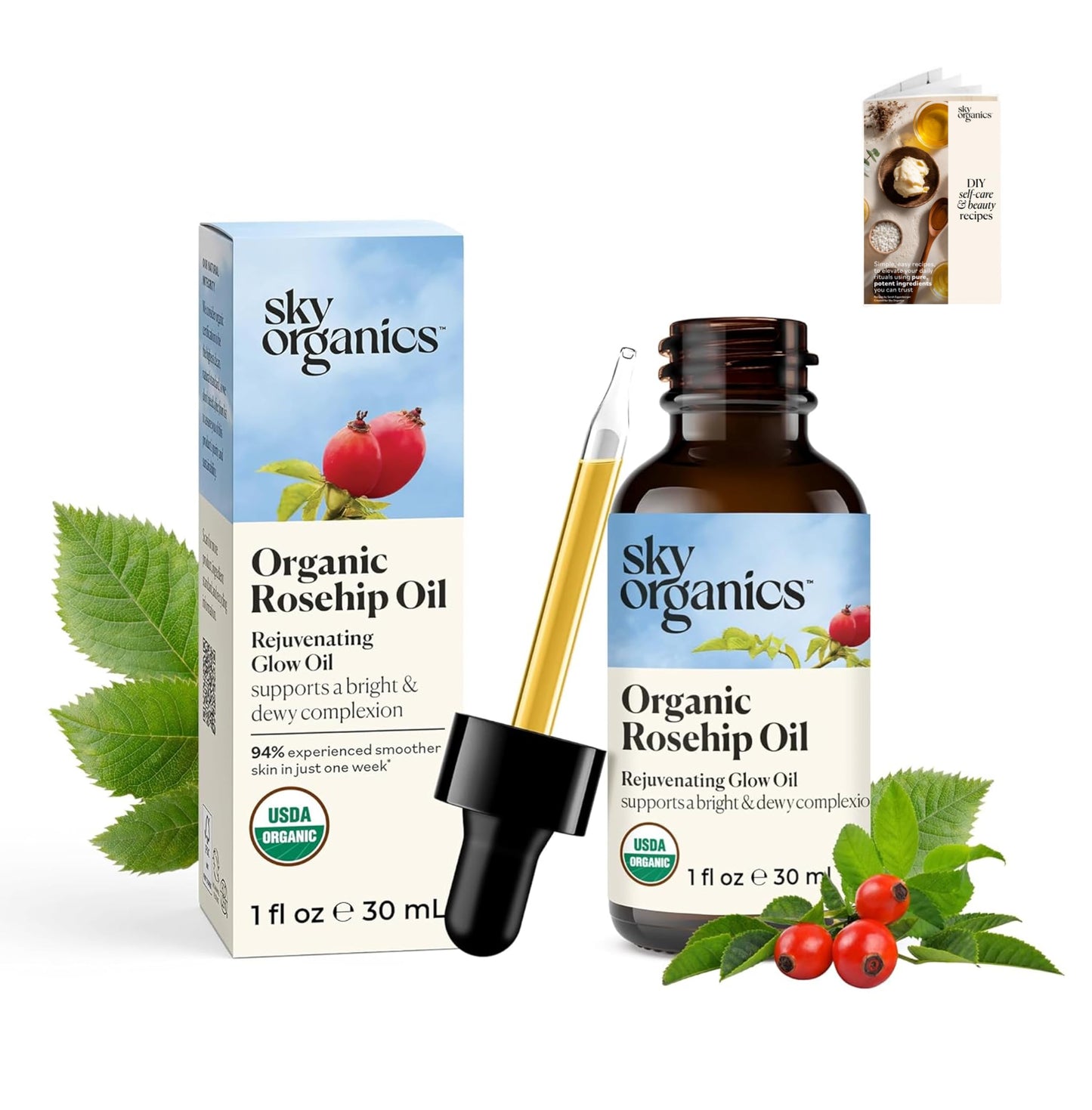 Sky Organics Travel Size Revitalizing Glow Face Oil, Rosehip Oil for Face - Nourishes Without Clogging Pores, Rosehip Seed Oil Organic for Bright Beauty & Personal Care Sky Organics