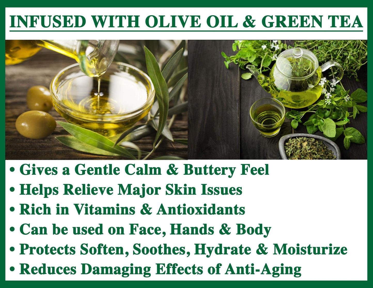 Olivia Care Green Tea Bar Soap - 100% Natural, Organic, Vegan | Pure Olive Oil | Face, Hands & Body | Cold-Pressed Triple -Milled | Rich in Calcium Beauty & Personal Care Olivia Care
