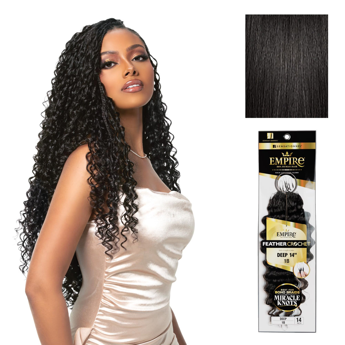Sensationnel Empire Feather Crochet Braids-Deep,14 inch, 1B OFFBLACK