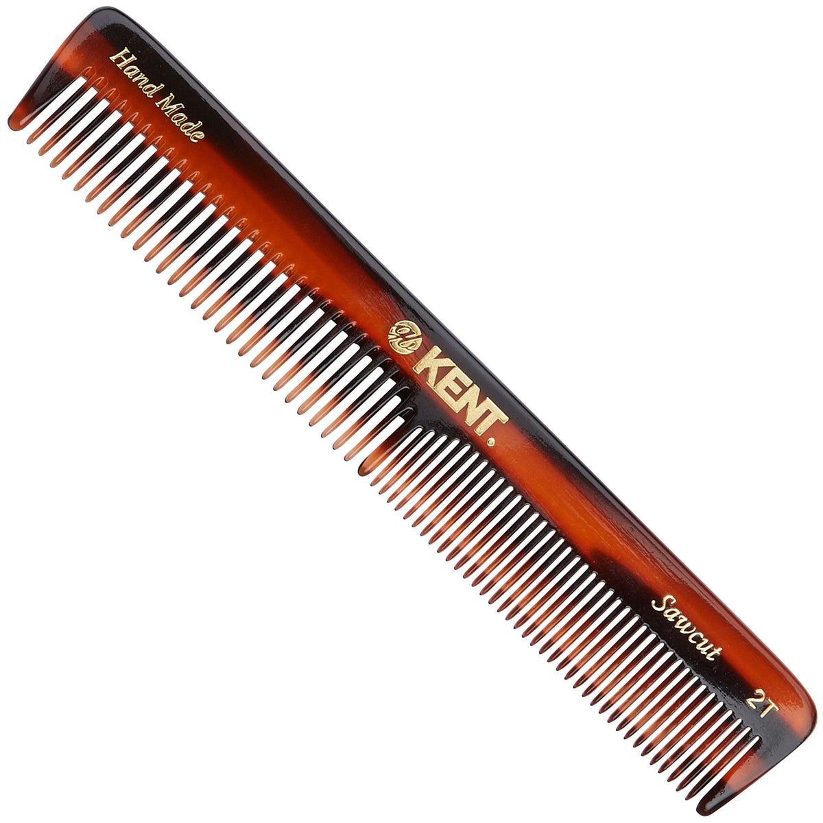 Kent 2T Fine and Wide Tooth Comb For Men, for Small Beard and Mustache, Daily Hair Styling and Mens Grooming Comb, All Hair Types, Handmade Sawcut and