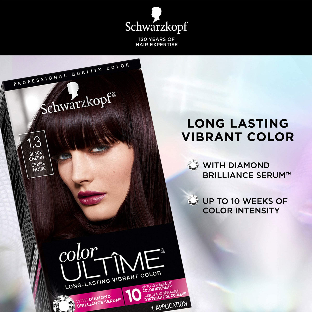 Schwarzkopf Color Ultime 1.3 Black Cherry Hair Dye, Permanent Intense Black with Diamond Brilliance, Fade-Resistant, Covers Grays, All Hair Textures Beauty & Personal Care Schwarzkopf