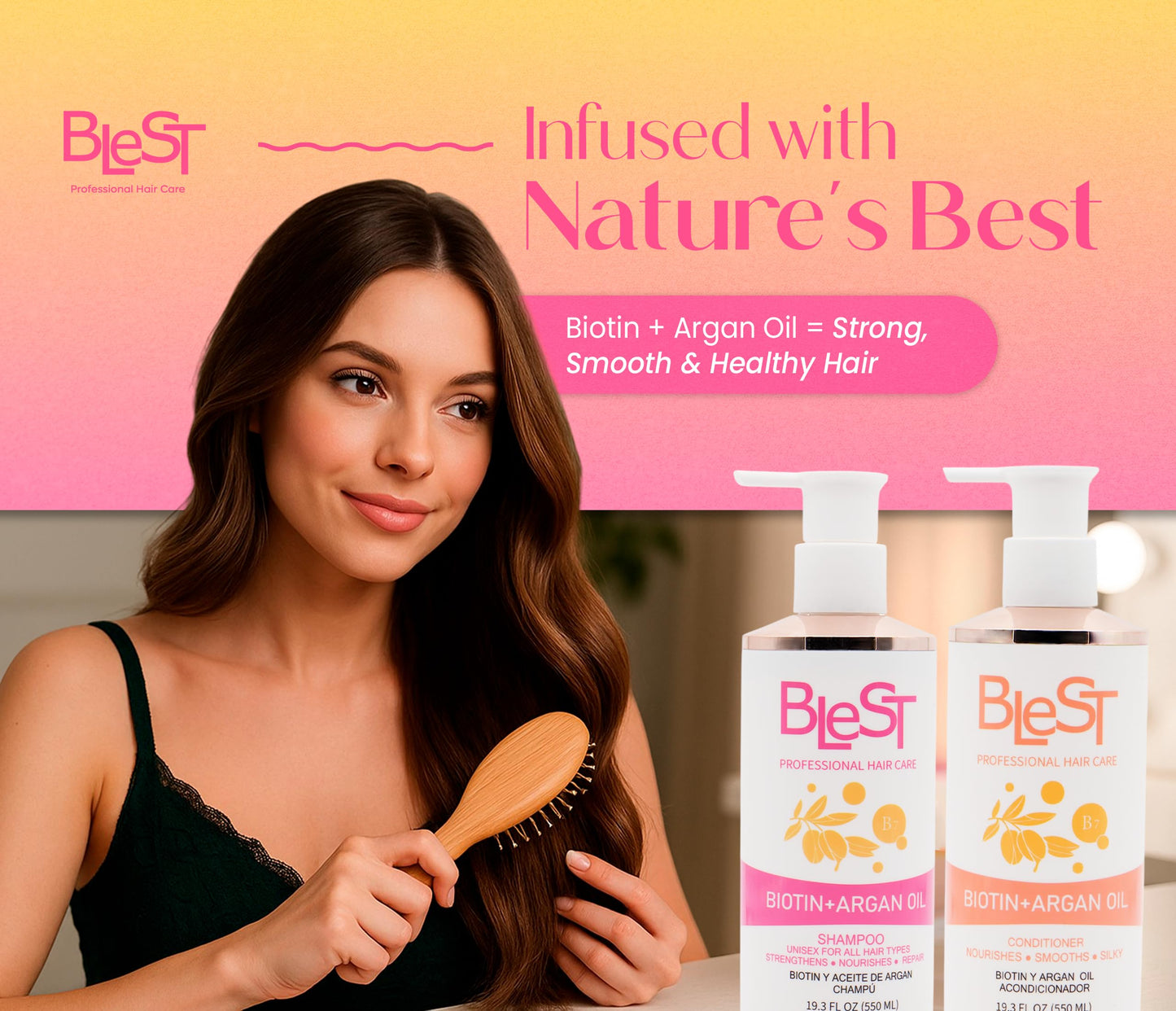 BLEST PROFESSIONAL HAIR CARE Biotin + Argan Oil Shampoo and Conditioner Set - Hair Growth Shampoo for Stronger, Thicker Hair - Organic Shampoo Beauty & Personal Care BLEST PROFESSIONAL HAIR CARE