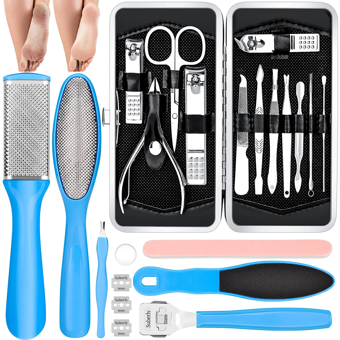 Pedicure Kits - Callus Remover for Feet, 23 in 1 Professional Manicure Set Pedicure Tools Stainless Steel Foot Care, Foot File Foot Rasp Dead Skin Beauty & Personal Care FINTOZER