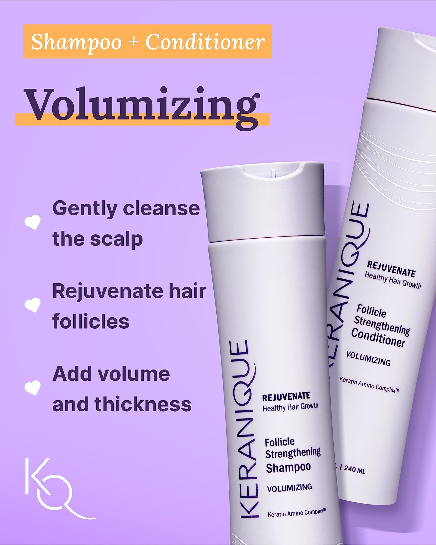 Keranique VOLUME BOOST & STYLE TRAVEL KIT - Anti-Frizz Heat Protection System for Women with Thinning Hair - Includes Keratin Shampoo, Conditioner Beauty & Personal Care Keranique