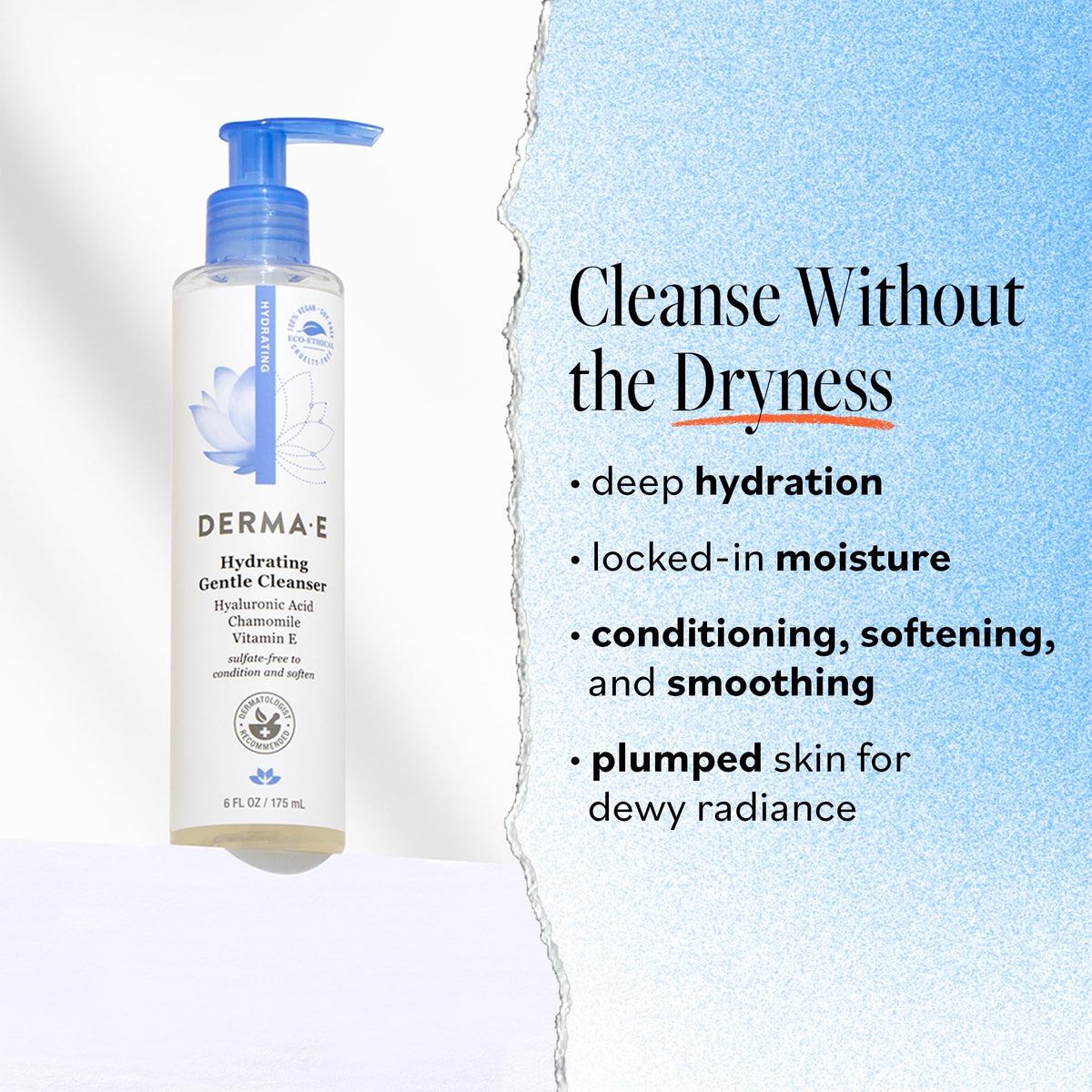Derma E Hydrating Gentle Cleanser with Hyaluronic Acid - Moisturizing Facial Cleanser Tones, Moisturizes & Improves Skin Texture - Gently Exfoliating Beauty & Personal Care Derma E