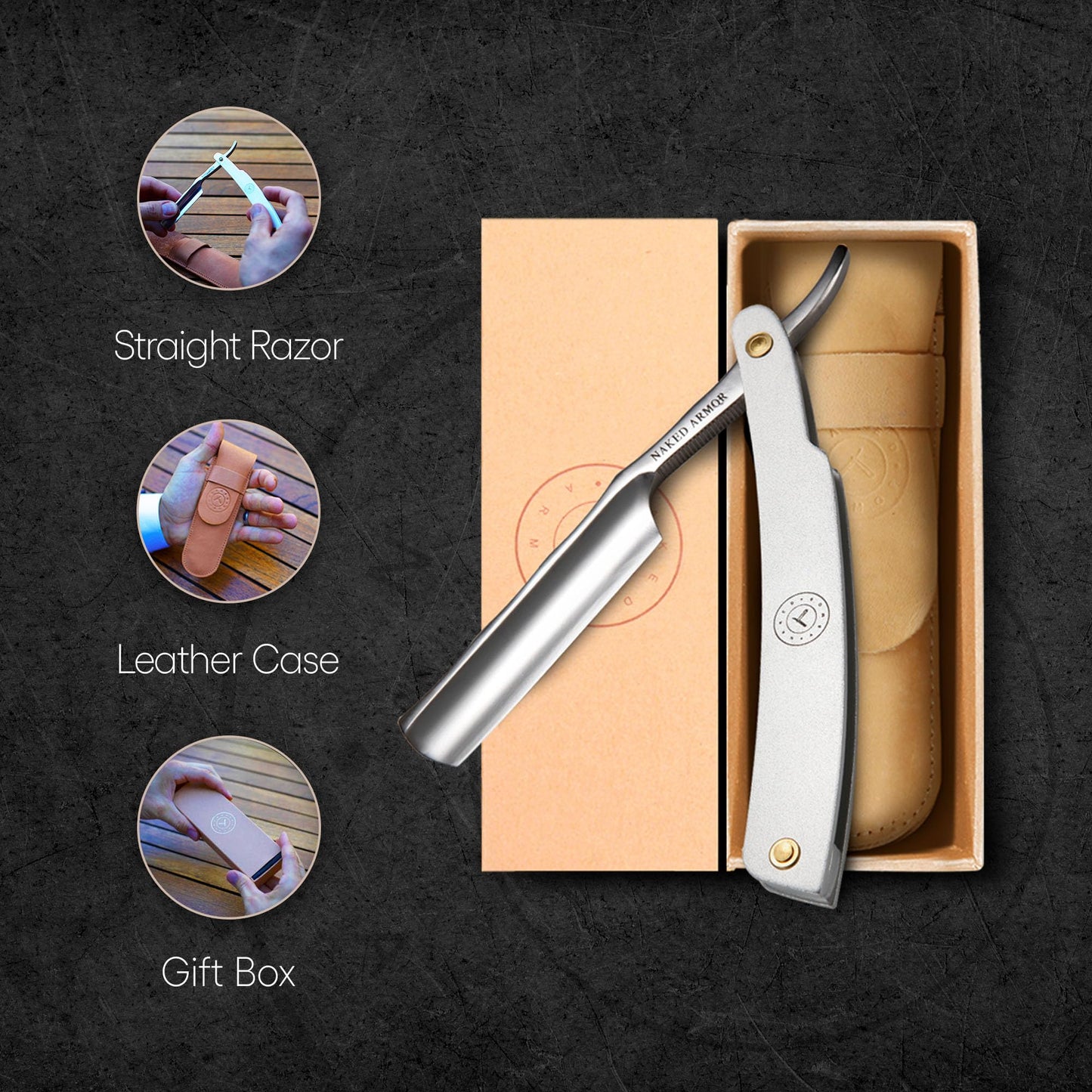 Naked Armor Merlin Straight Razor - Shave Ready 7/8" Round Nose Japanese Stainless Steel Straight Razors for Men with Powdered Steel Scale, Case Beauty and Personal Care Naked Armor