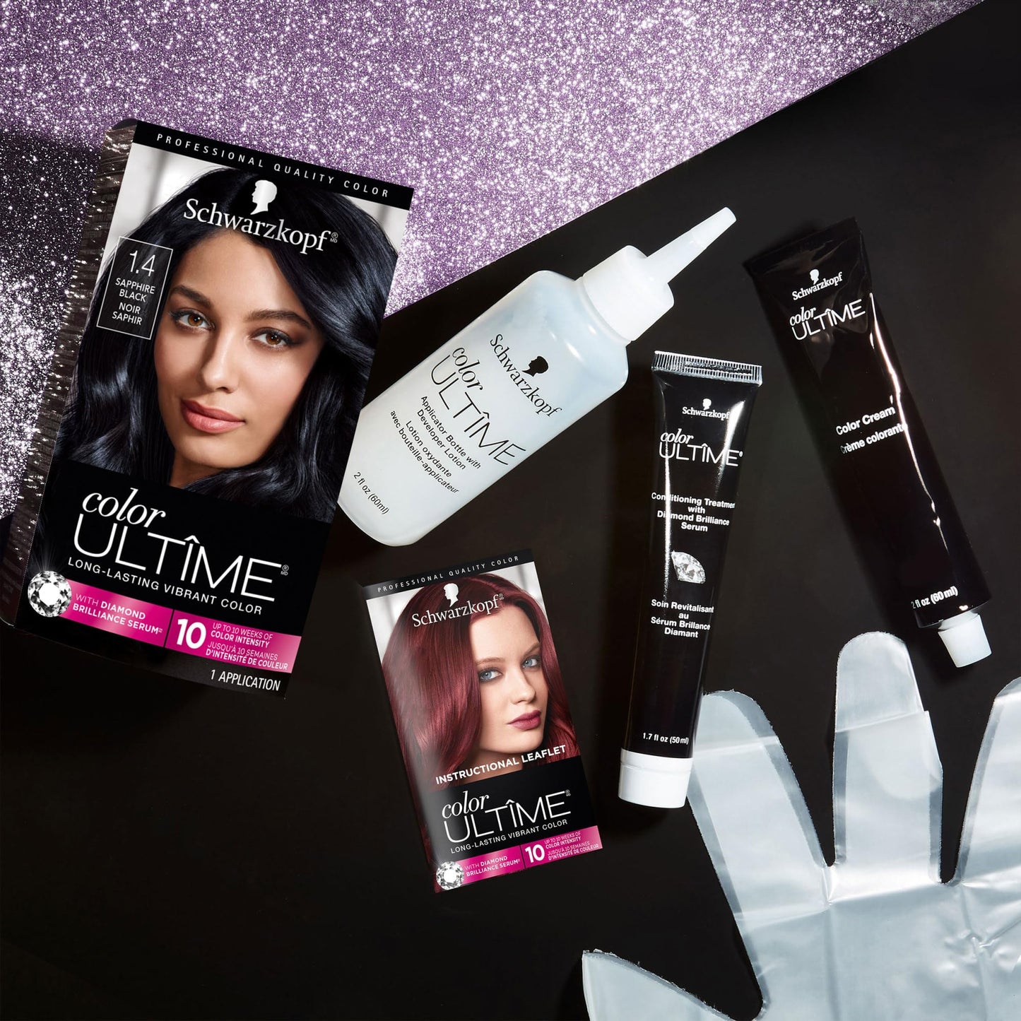 Schwarzkopf Color Ultime 1.4 Sapphire Black Hair Dye, Permanent Intense Black with Diamond Brilliance, Fade-Resistant, Covers Grays, All Hair Textures Beauty & Personal Care Schwarzkopf