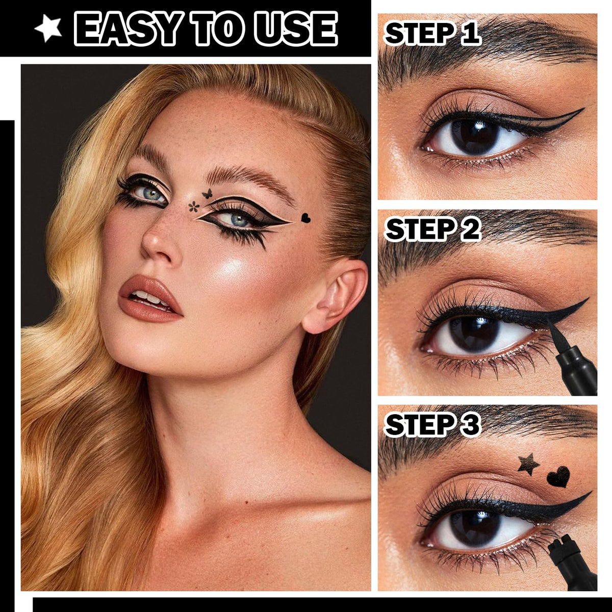5PCS Black Liquid Eyeliner Stamps Set,Double-side Winged Eyeliner Stencil Pen,Waterproof Long Lasting Eye Liners Stamp Eyeliner Pencil Tattoo Makeup Beauty & Personal Care WENJLYJ