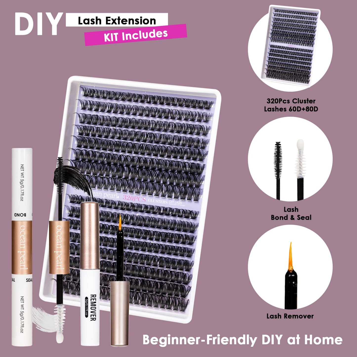 Ocean Pearl Lash Clusters 320pcs 3D Thick Lash Clusters kit 60D+80D Lashes,Eyelashes,Lash Extension Kit,Eyelash Clusters with lash Beauty and Personal Care Ocean Pearl