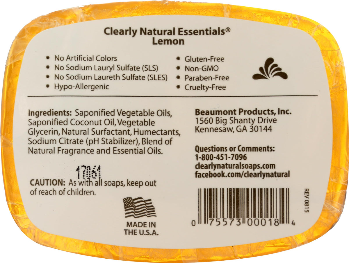 Clearly Natural Essentials Glycerine Bar Soap, Lemon, 4 Ounce Beauty & Personal Care Clearly Natural