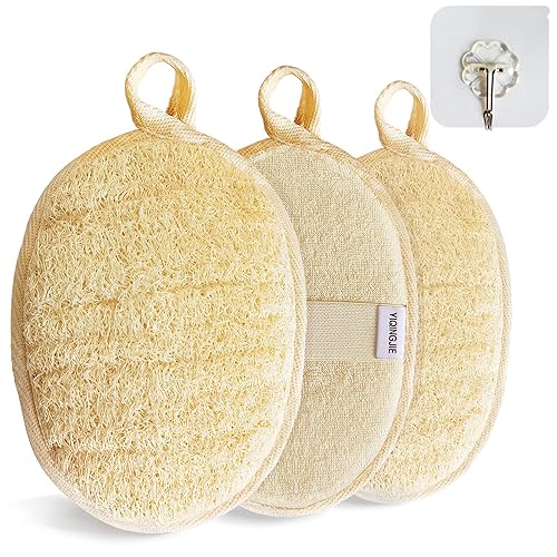 Natural Loofah Sponge Exfoliating Body Scrubber (3 Pack),Made with Eco-Friendly and Biodegradable Shower Luffa Sponge, Loofah for Women and Men, Beige Beauty & Personal Care YIQINGJIE