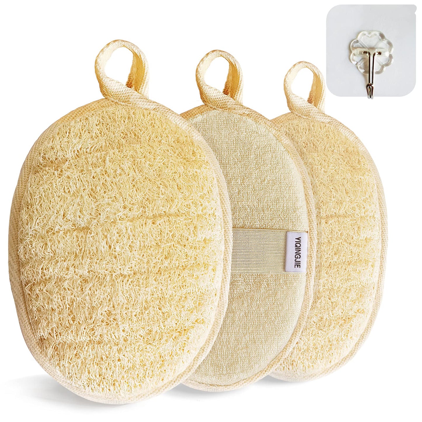 Natural Loofah Sponge Exfoliating Body Scrubber (3 Pack),Made with Eco-Friendly and Biodegradable Shower Luffa Sponge, Loofah for Women and Men, Beige Beauty & Personal Care YIQINGJIE