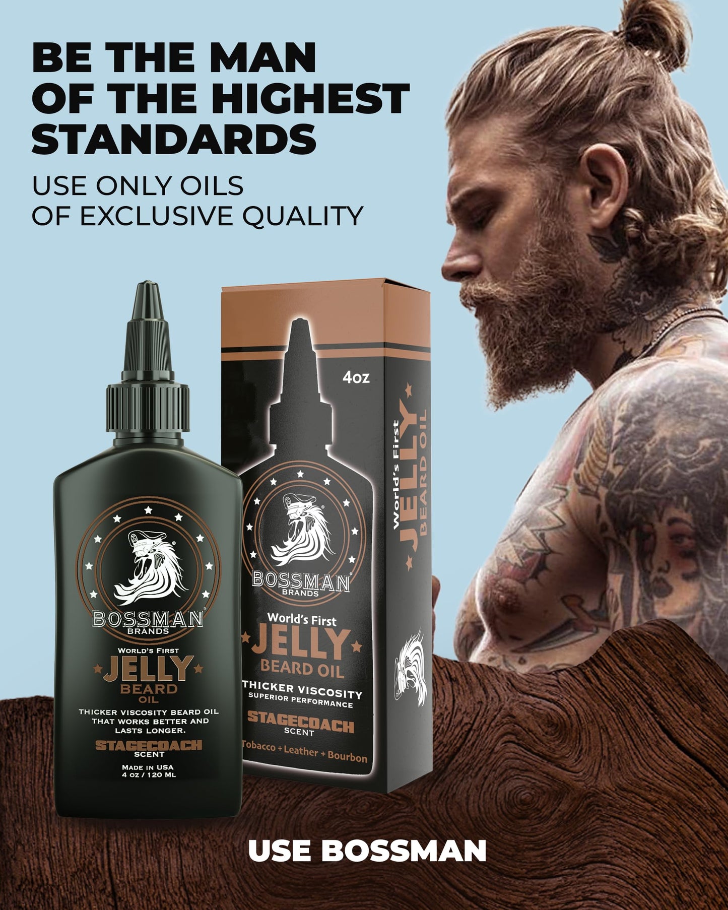 Bossman Jelly Beard Oil for Men & Beard Balm for Men Combo - Softens, Tames Moisturizes & Conditions - Stagecoach Scent - Natural Ingredients & Made Beauty & Personal Care Bossman