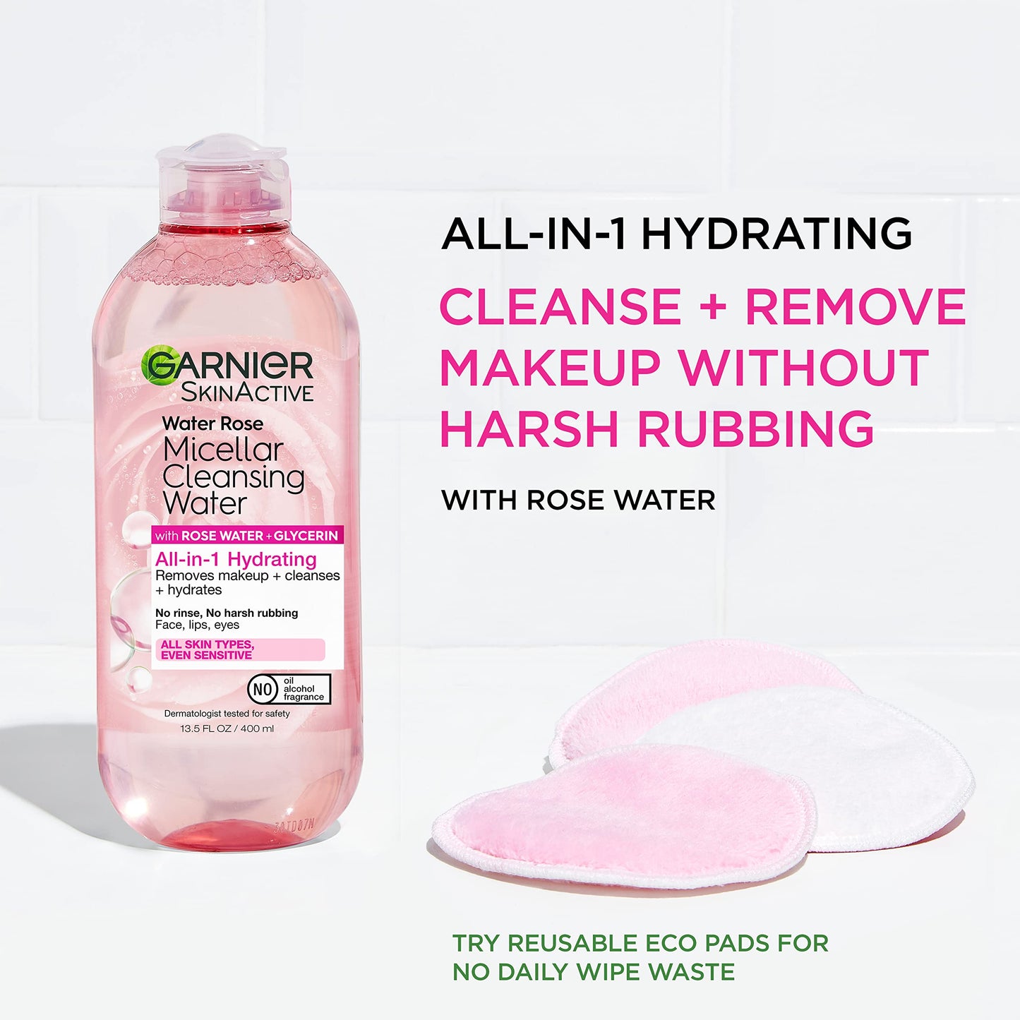 Garnier Micellar Water with Rose Water and Glycerin, Hydrating Facial Cleanser & Makeup Remover, For All Skin Types, Vegan, Cruelty Free, 13.5 Fl Oz Beauty & Personal Care Garnier