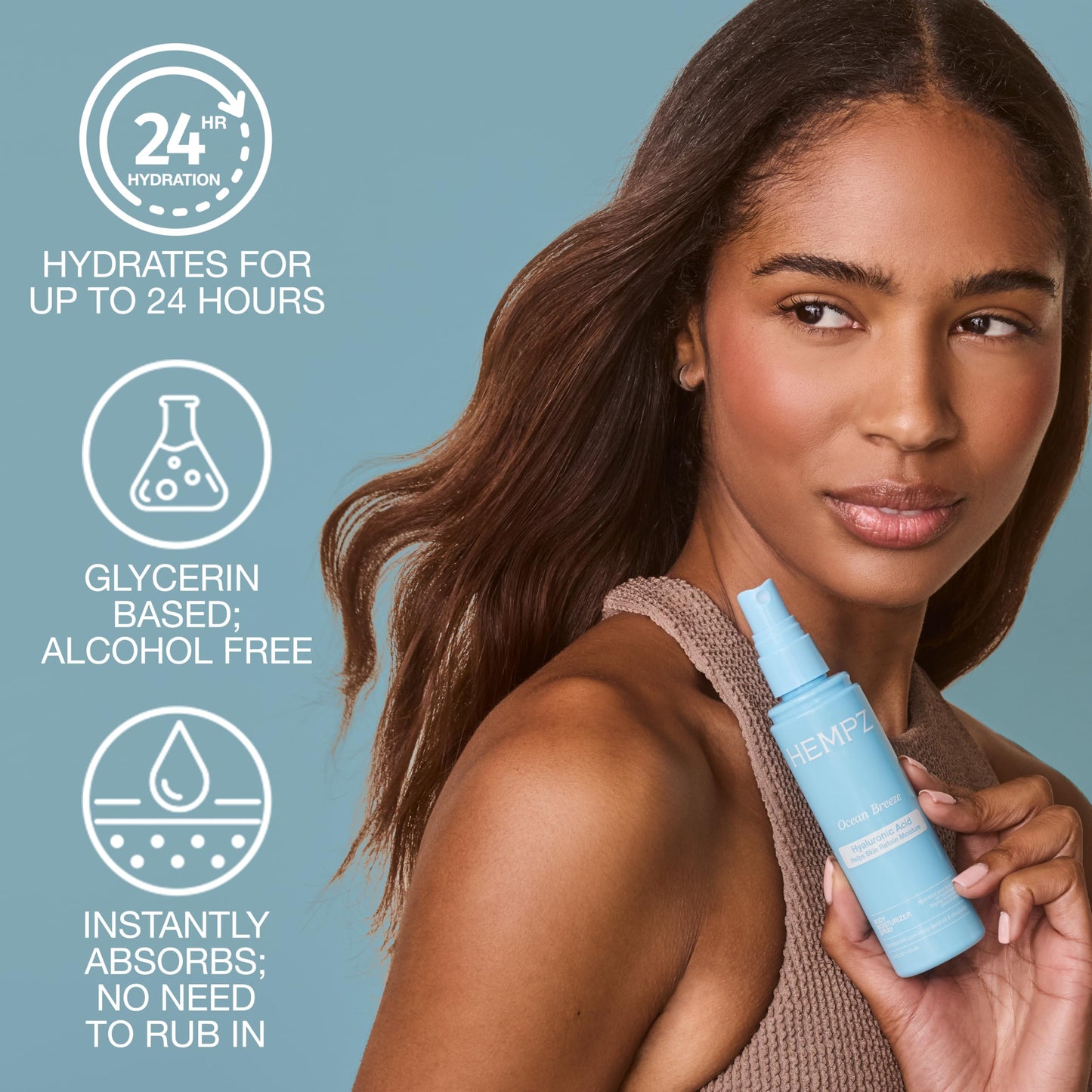 Hempz Ocean Breeze Body Moisturizer Spray, Hydrating Lightweight Mist with Hyaluronic Acid, Travel Friendly, 3.4 fl.oz. Beauty & Personal Care Hempz