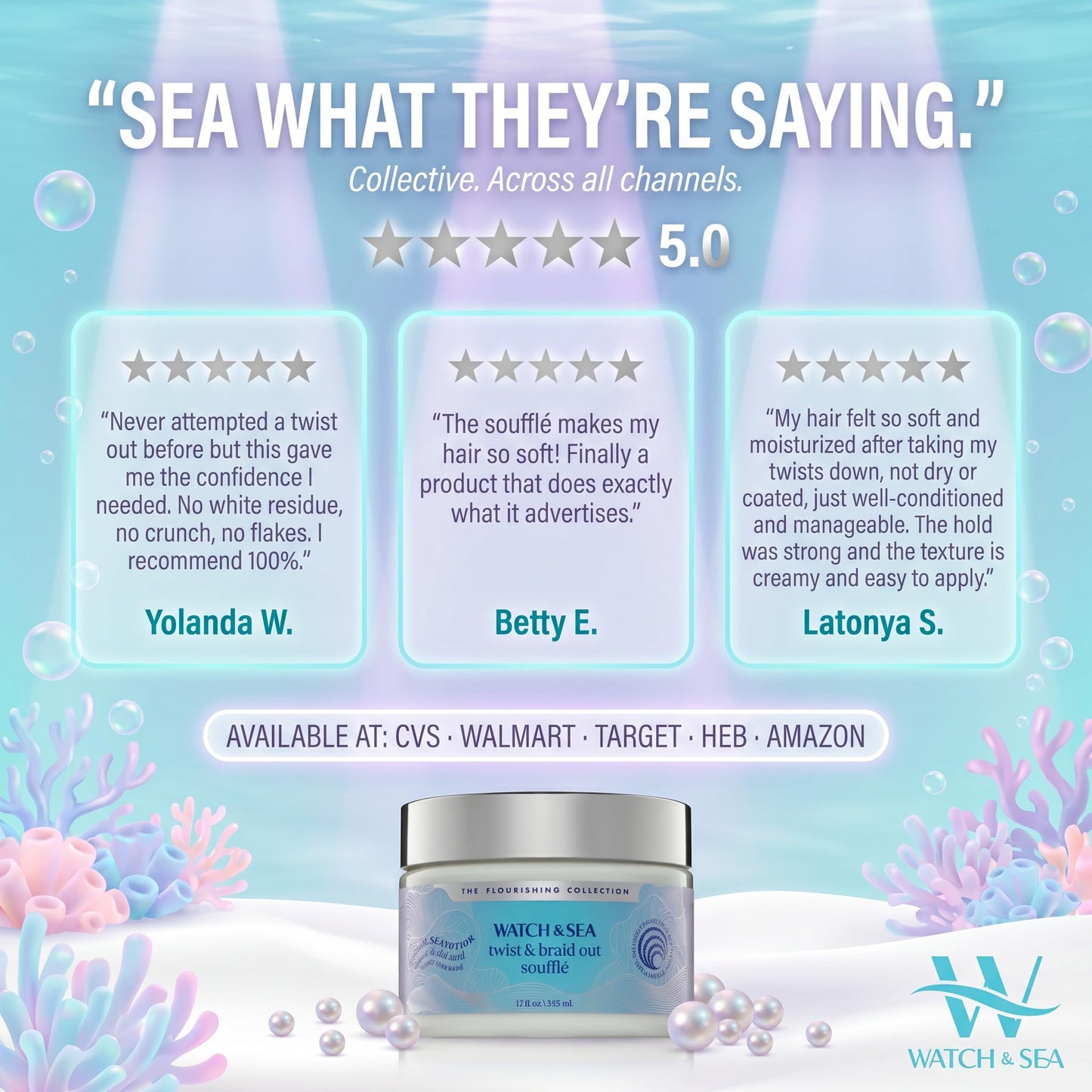 Watch & Sea Twist & Braid Out Soufflé - Nourishing Ingredients with Seaweed and Sea Kelp - Twist and Braid Cream for All Hair Types - 12 oz Beauty & Personal Care WATCH & SEA BEAUTY