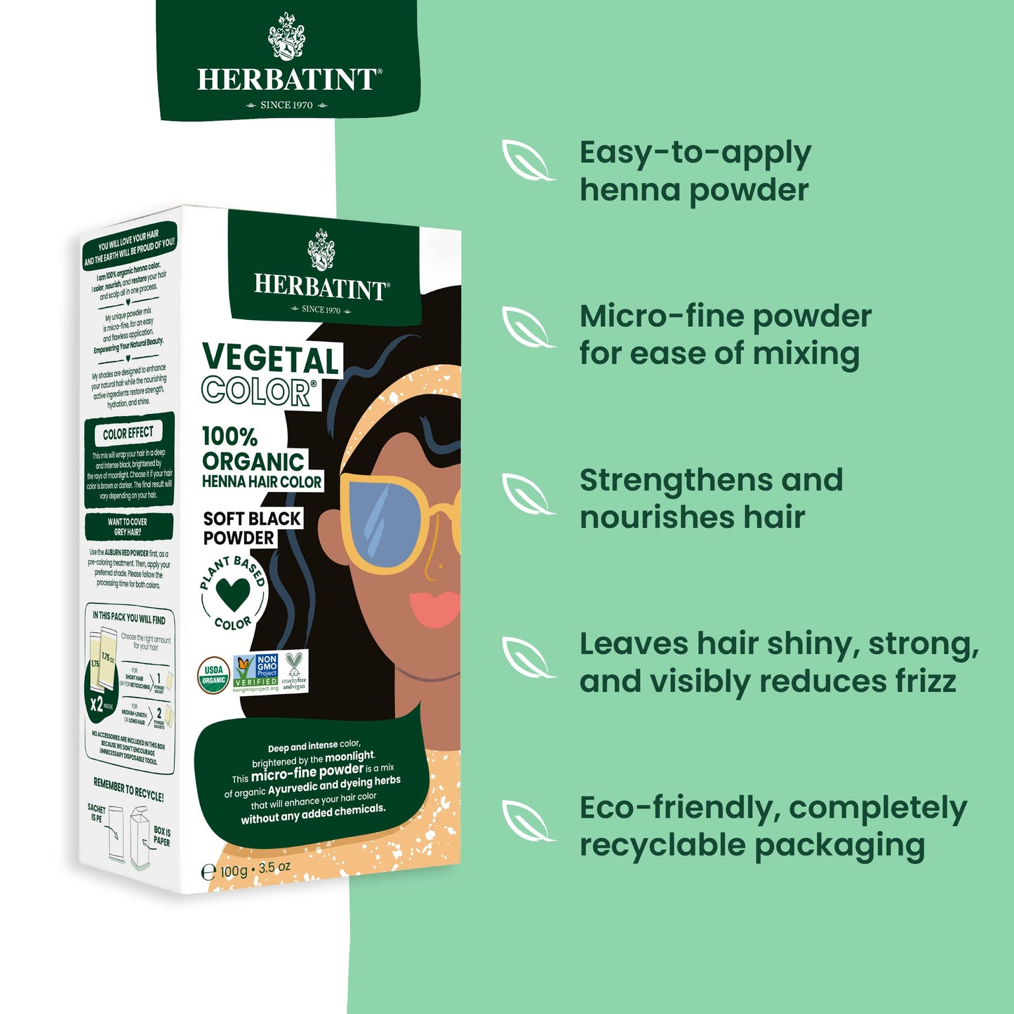 Herbatint Henna Color Organic Hair Dye - Plant-Based Henna Powder & Herbal Formula - Vegan - Soft Black - 3.5oz Beauty & Personal Care Herbatint