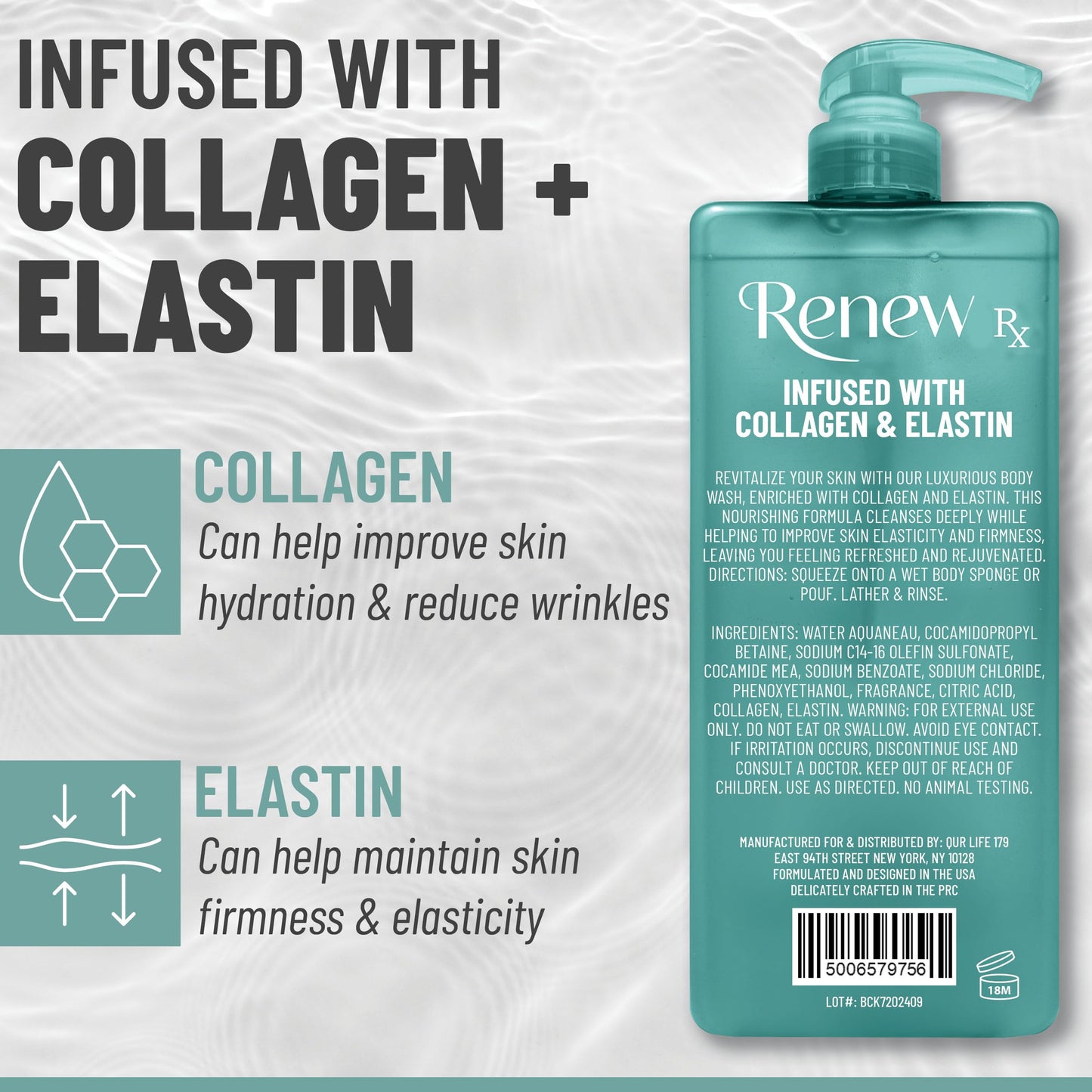 RENEW RX Collagen + Elastin Skin Strengthening Body Wash - Firming Skin Care, Hydrating Cleanser, Vegan Skincare, 32 fl oz Beauty & Personal Care RENEW RX