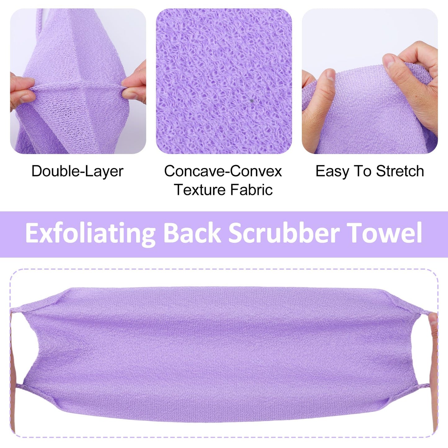 DOPENSPI 4PCS Exfoliating Back Scrubber with Handles, Nylon Double-Sided Exfoliator Extended Length Stretchable Body Exfoliating Washcloth Pull Strap Beauty and Personal Care DOPENSPI