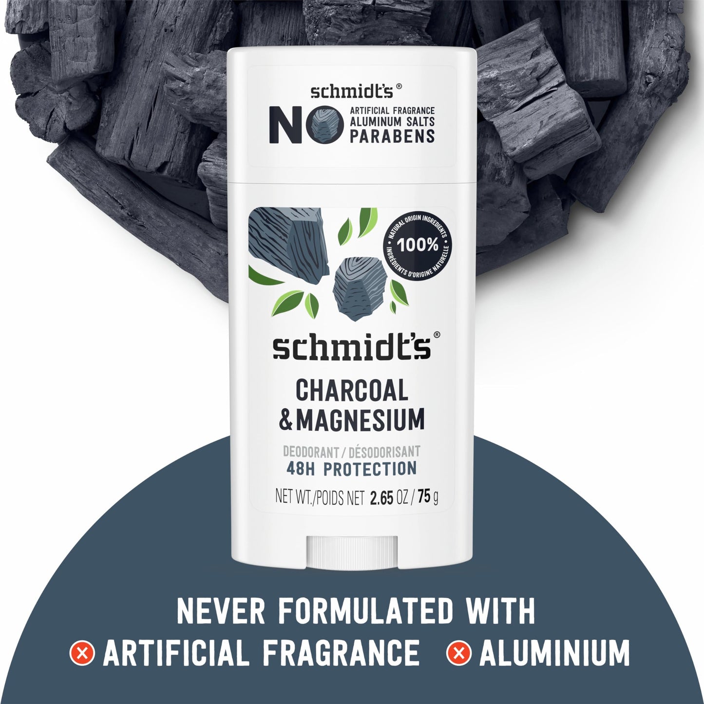 Schmidt's Aluminum-Free Vegan Deodorant Charcoal & Magnesium with 24 Hour Odor Protection, 4 Count for Women and Men, Natural Ingredients Beauty and Personal Care Schmidt's